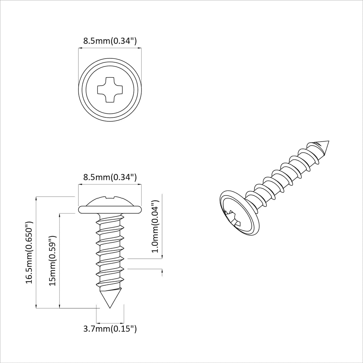 Vijak 2 pcs Srebrno M4 x 16 mm Čelik