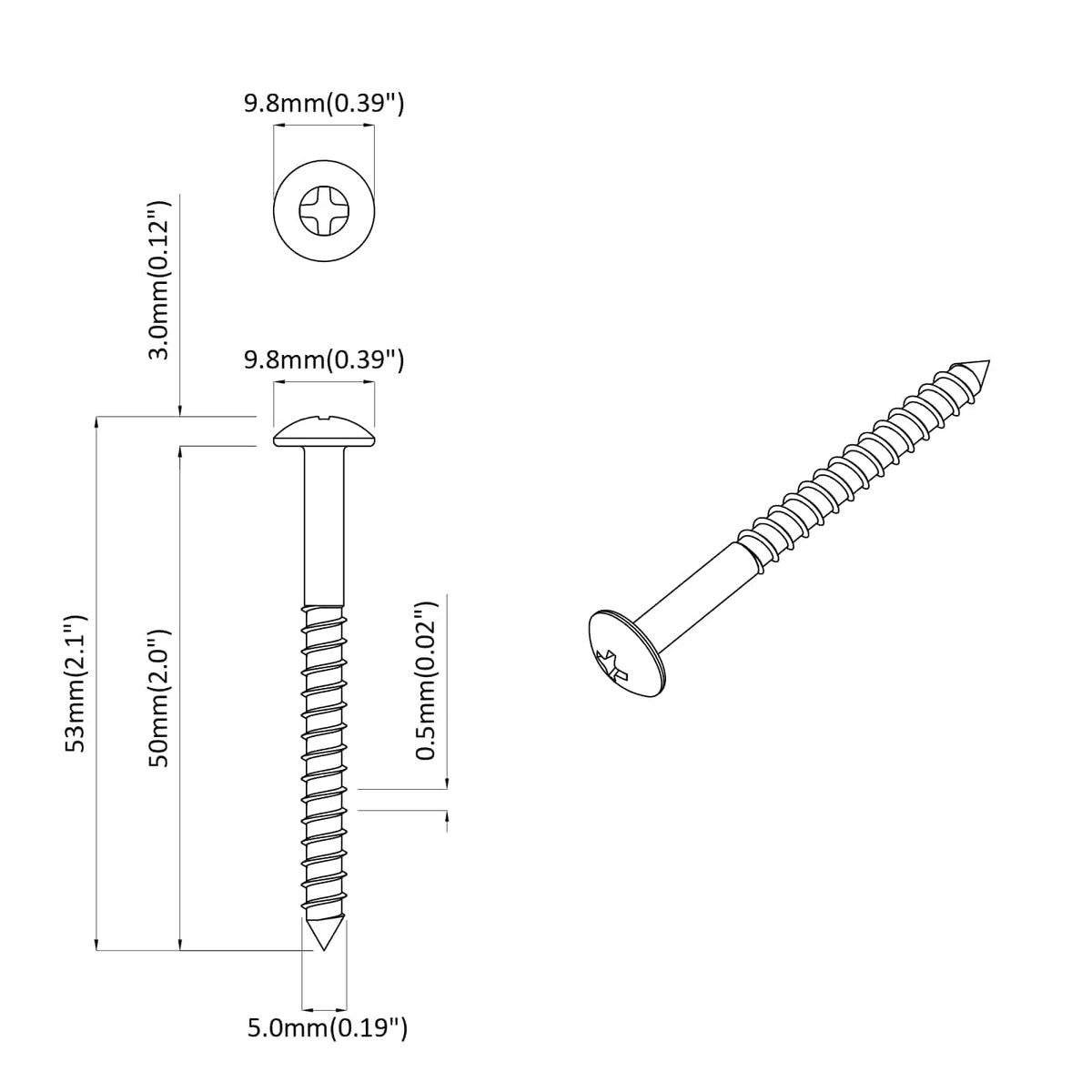 Drveni vijak 12 pcs Srebrno 9,8 x 53 mm Čelik
