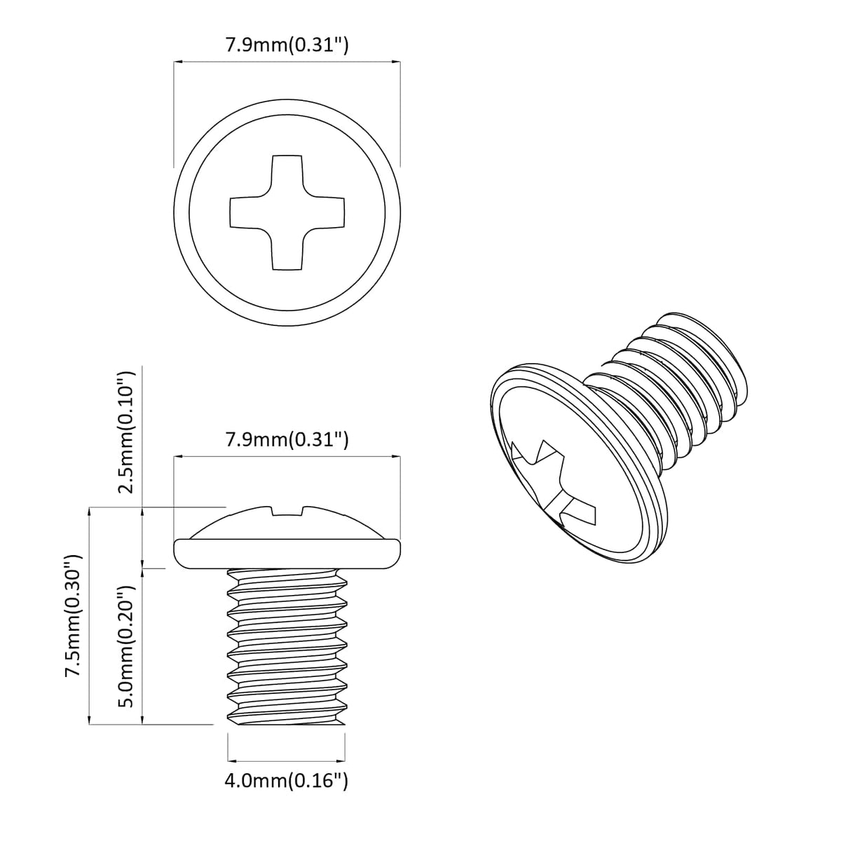 Zaključni vijci 2 pcs Srebrno M4 x 5 mm Željezo