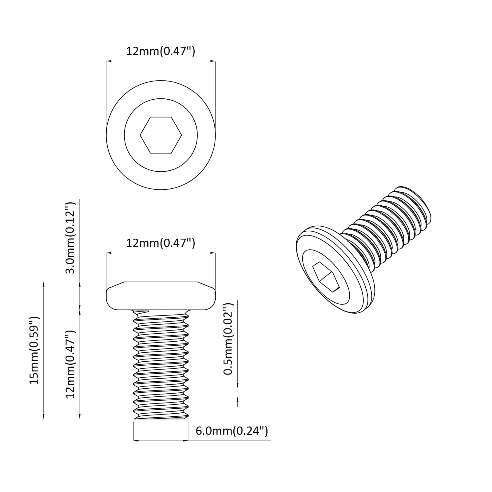 Vijak za zaključavanje 2 pcs Srebrno M6 x 12 mm Čelik