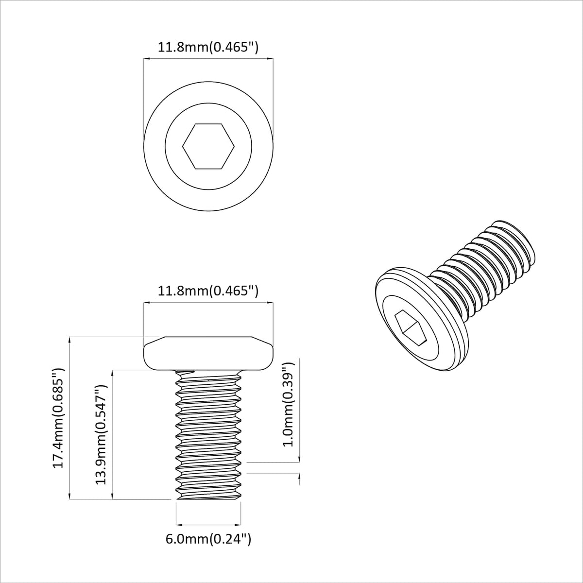 Vijak s plastičnom glavom 12 pcs Srebrno M6 x 15 mm Čelik