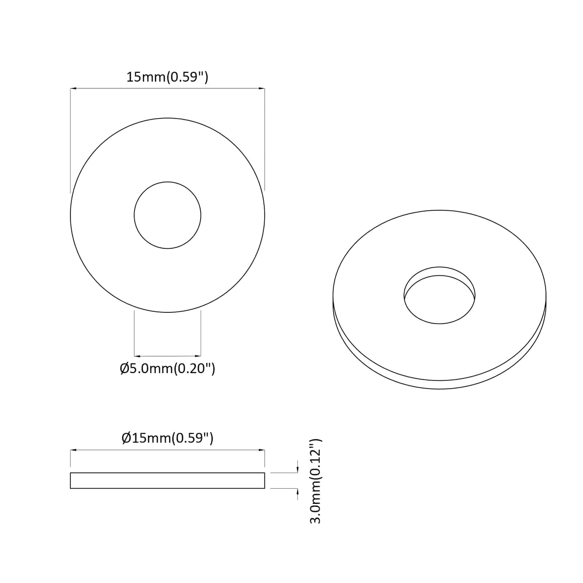 prikladno za ravne podloške 36000 pcs Crna ∅15 x 3 mm