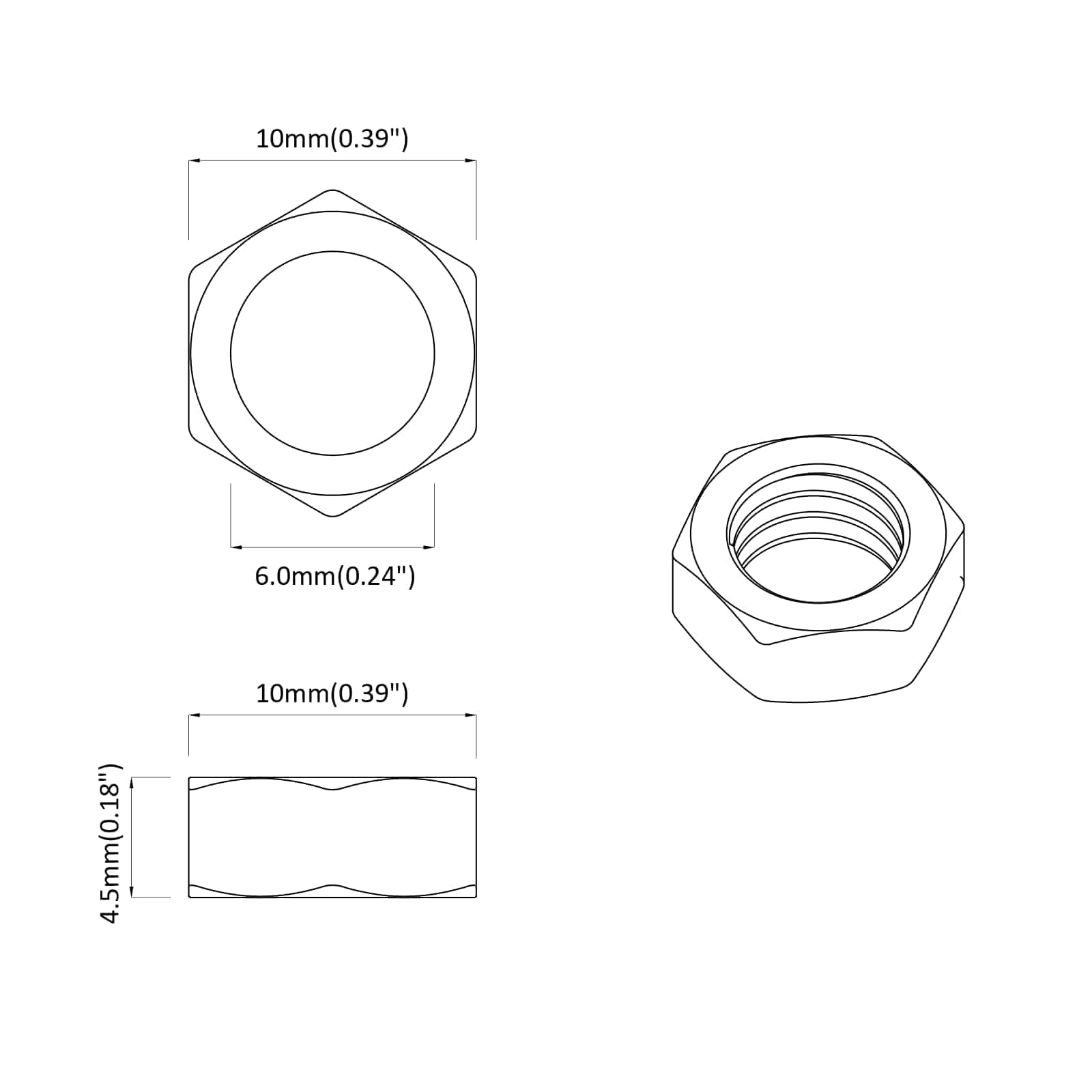 Žir 2 pcs Srebrno M6 x 10 mm Željezo