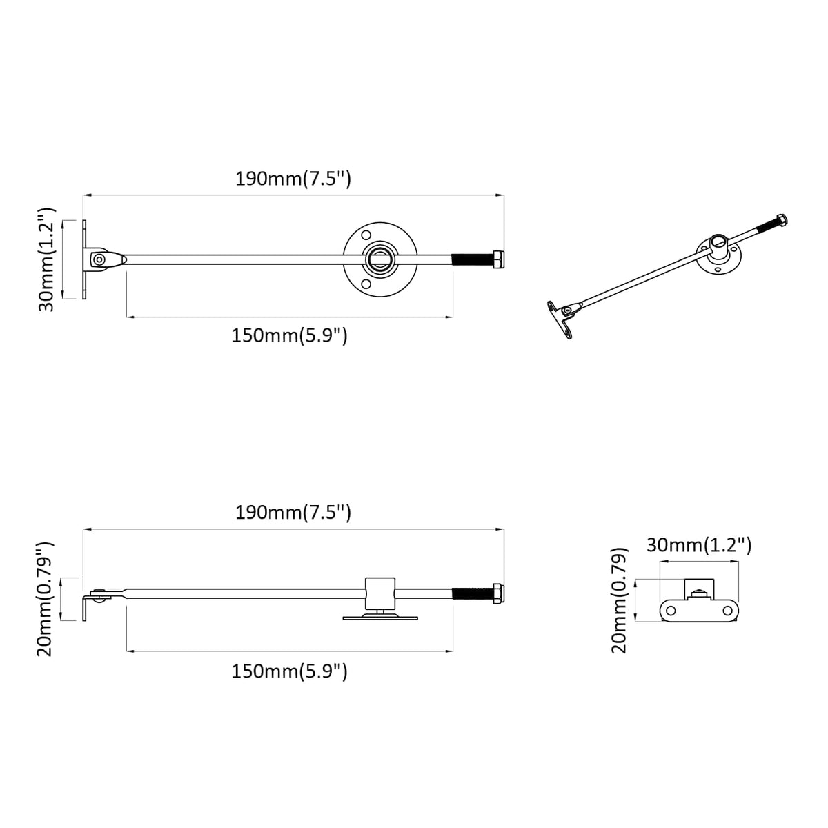 Užitna šipka za šarku 2 pcs Srebrno 190 mm Željezo