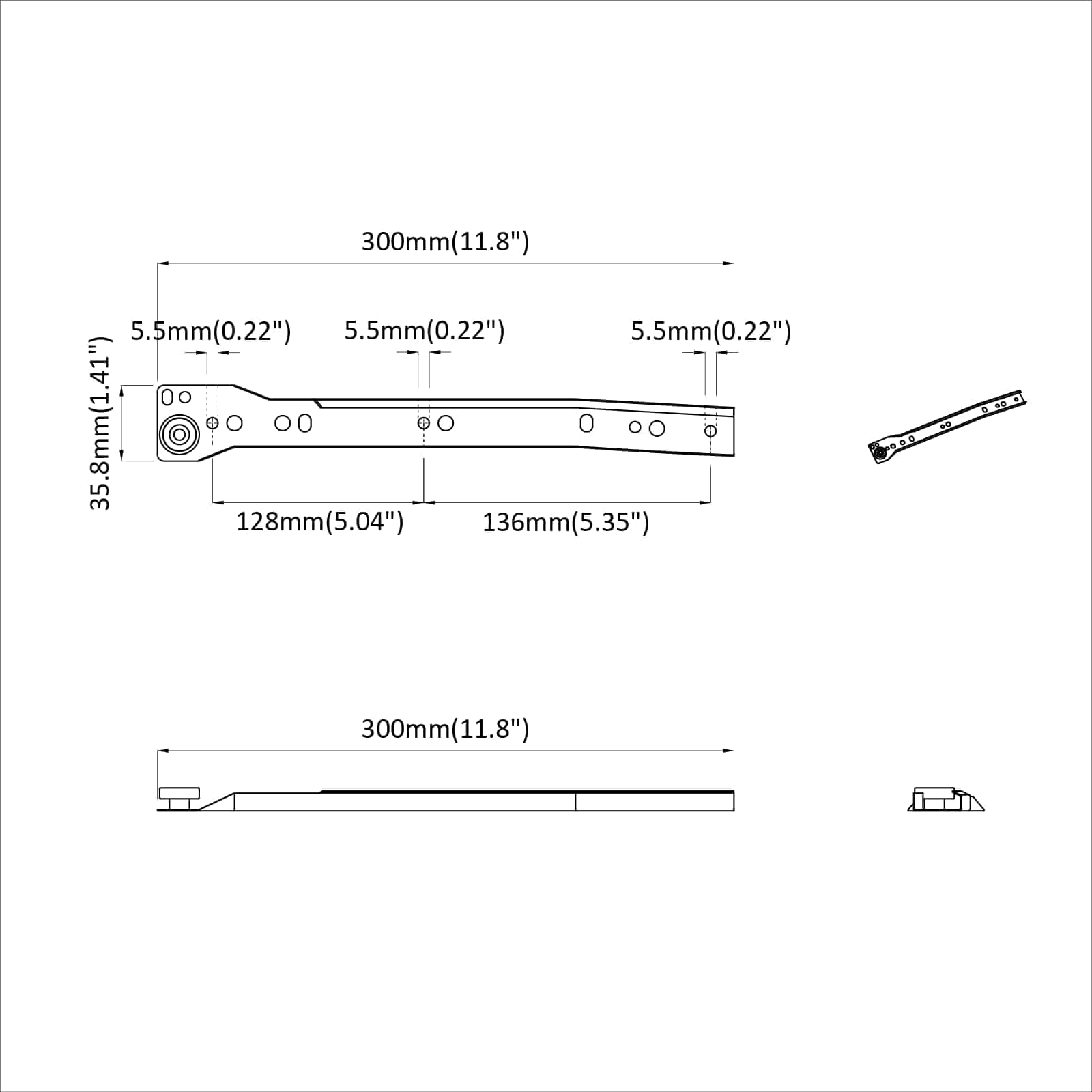 Klizač za ladice 12 pcs Bijelo 300 mm Čelik