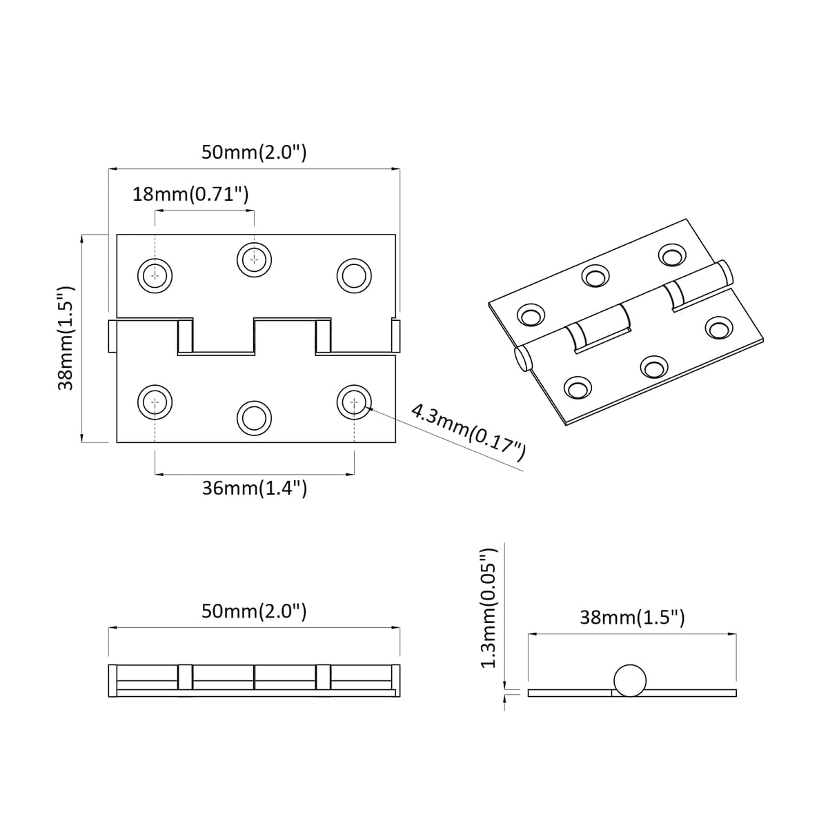 Šarka 2 pcs Srebrno 50 x 38 x 1,3 mm Čelik