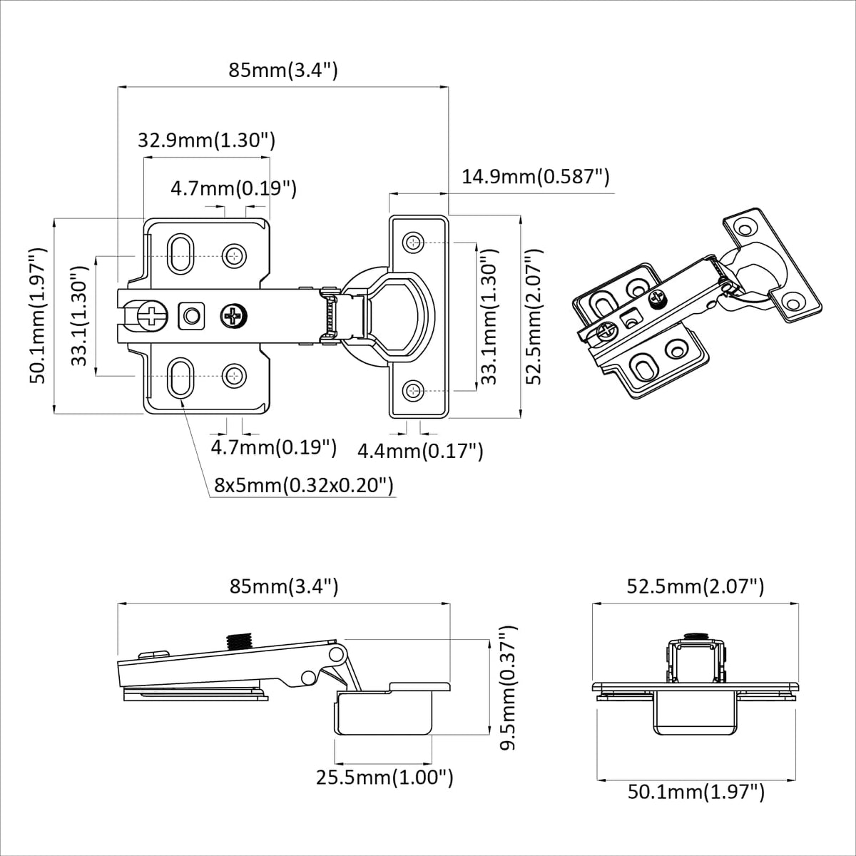 Šarka 12 pcs Nikla 85 x 52,5 x 9,5 mm Željezo