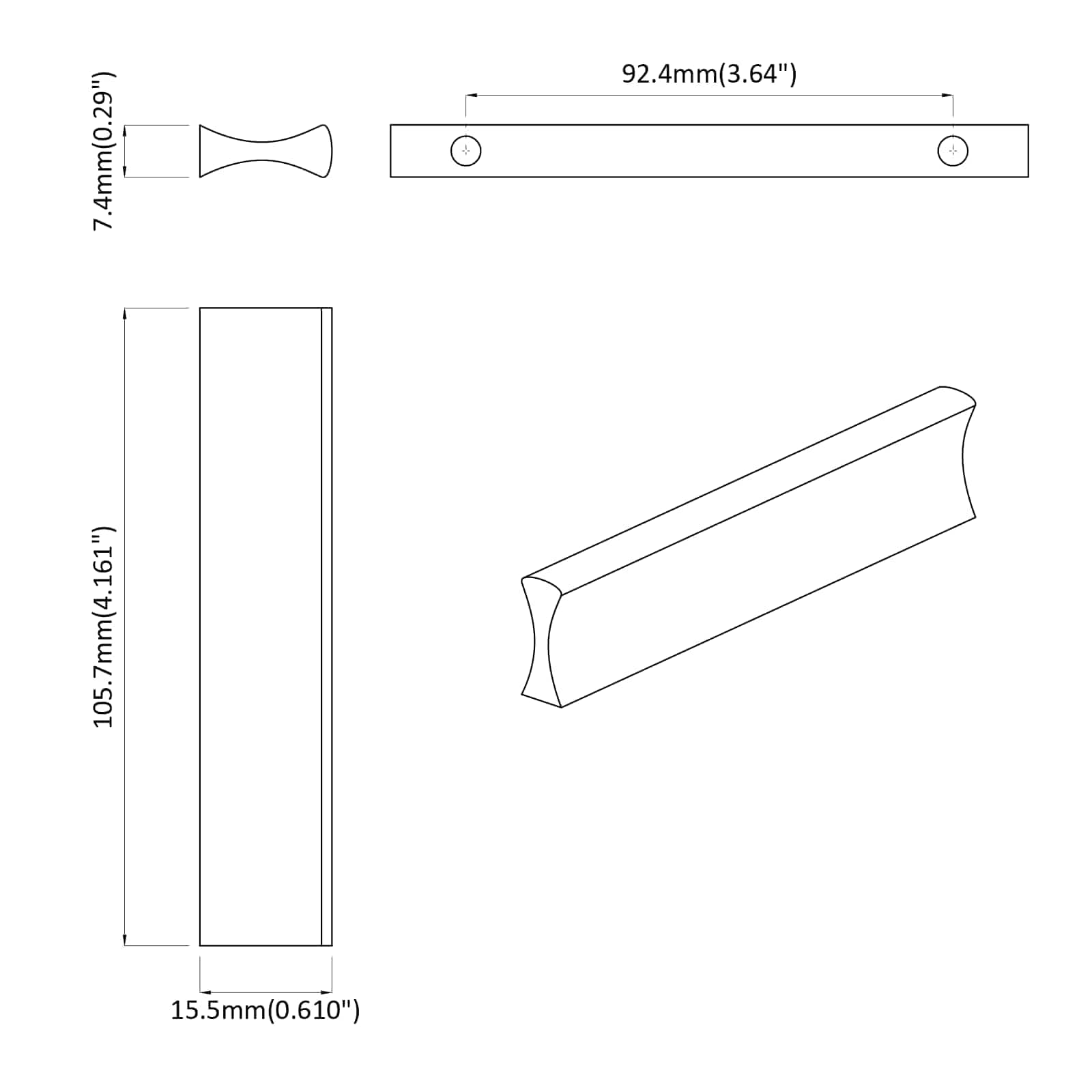 Drška Jednobojno 2 pcs Srebrno 105.7 x 7.4 x 15.5 mm Aluminij