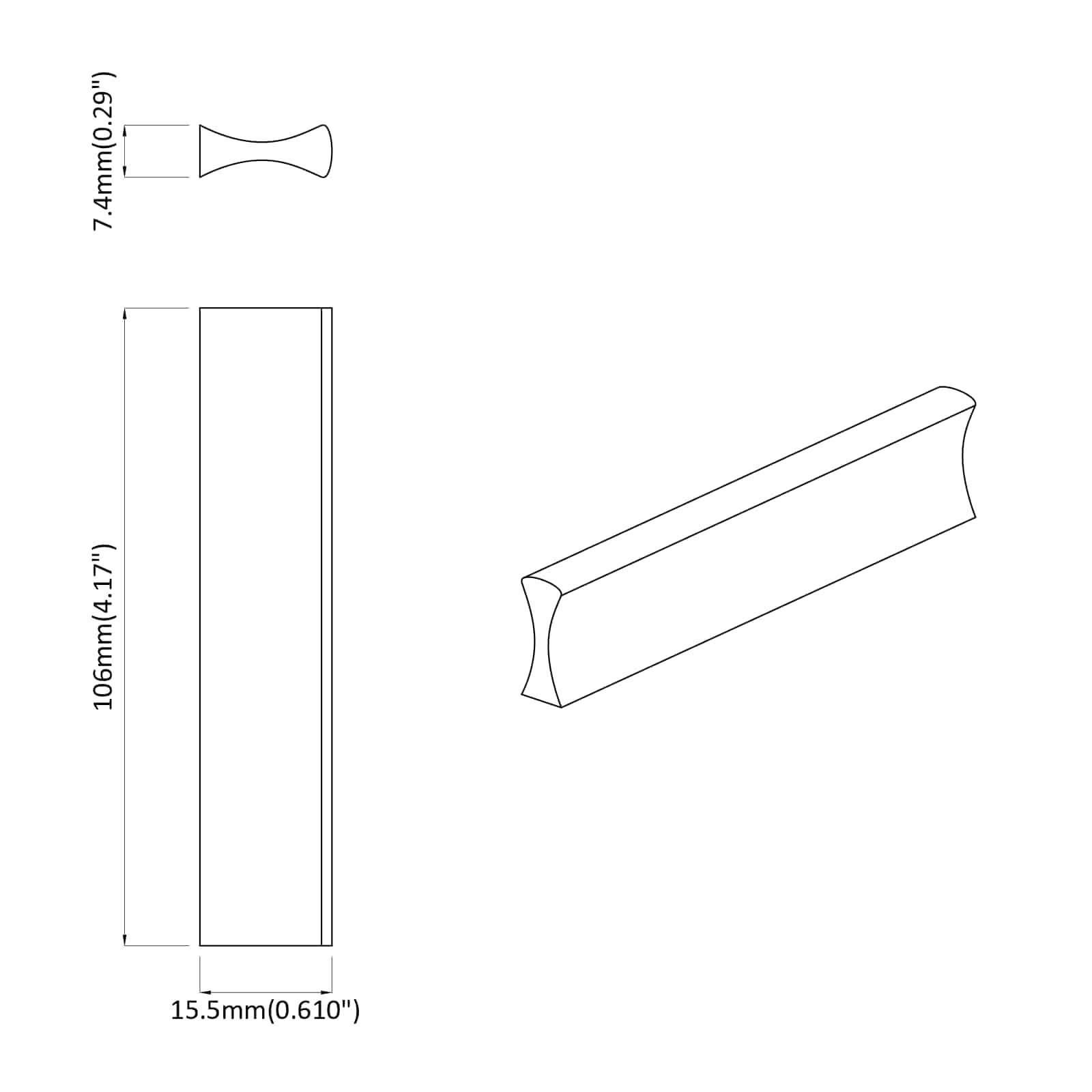 Drška 2 pcs Crna 106 x 7,4 x 15,5 mm Aluminij
