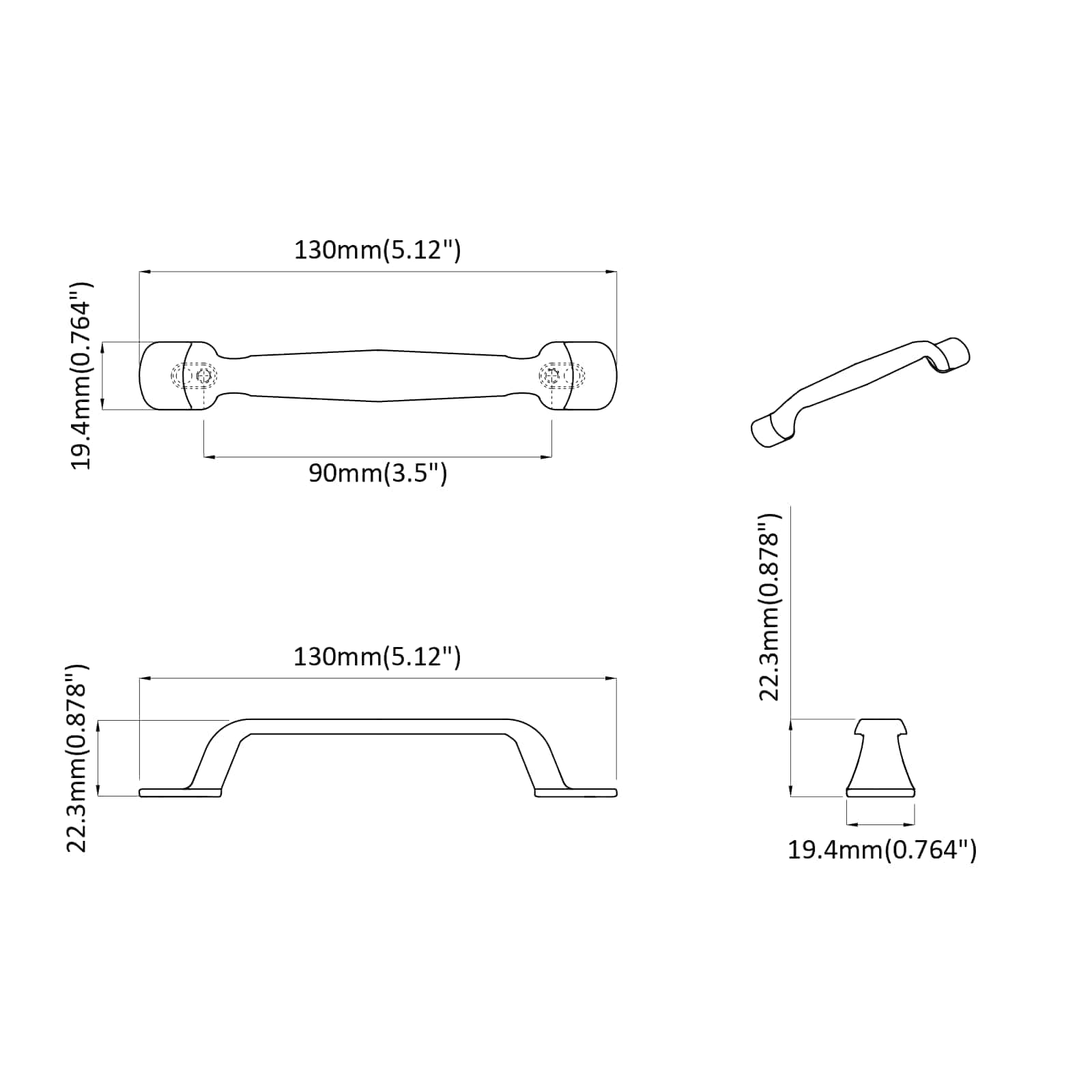 Drška za namještaj 250 pcs Crna 130 x 19,4 x 22,3 mm Aluminij