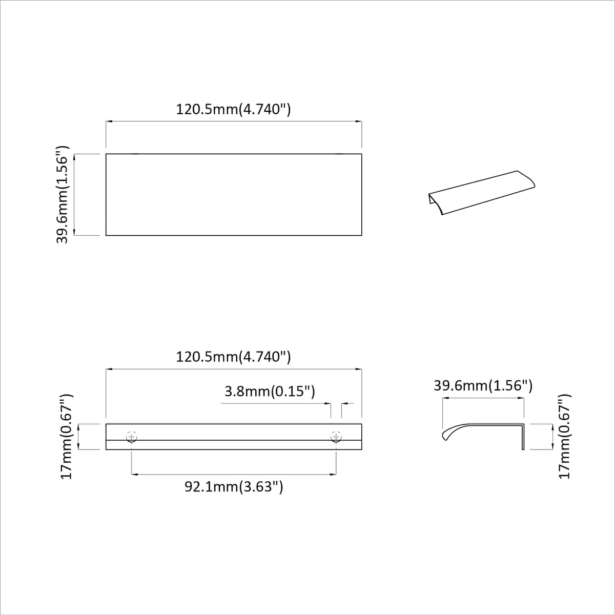 Drška 2 pcs Crna 120 x 39.6 x 17 mm Aluminij