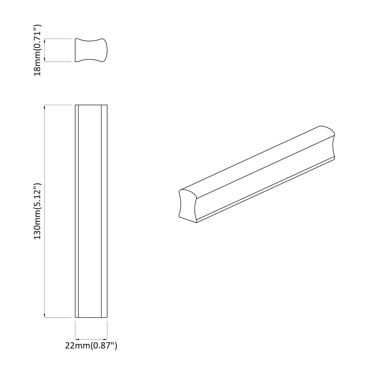 Ravna drška 2 pcs Boja prirodnog drva 130 x 25 x 30 mm