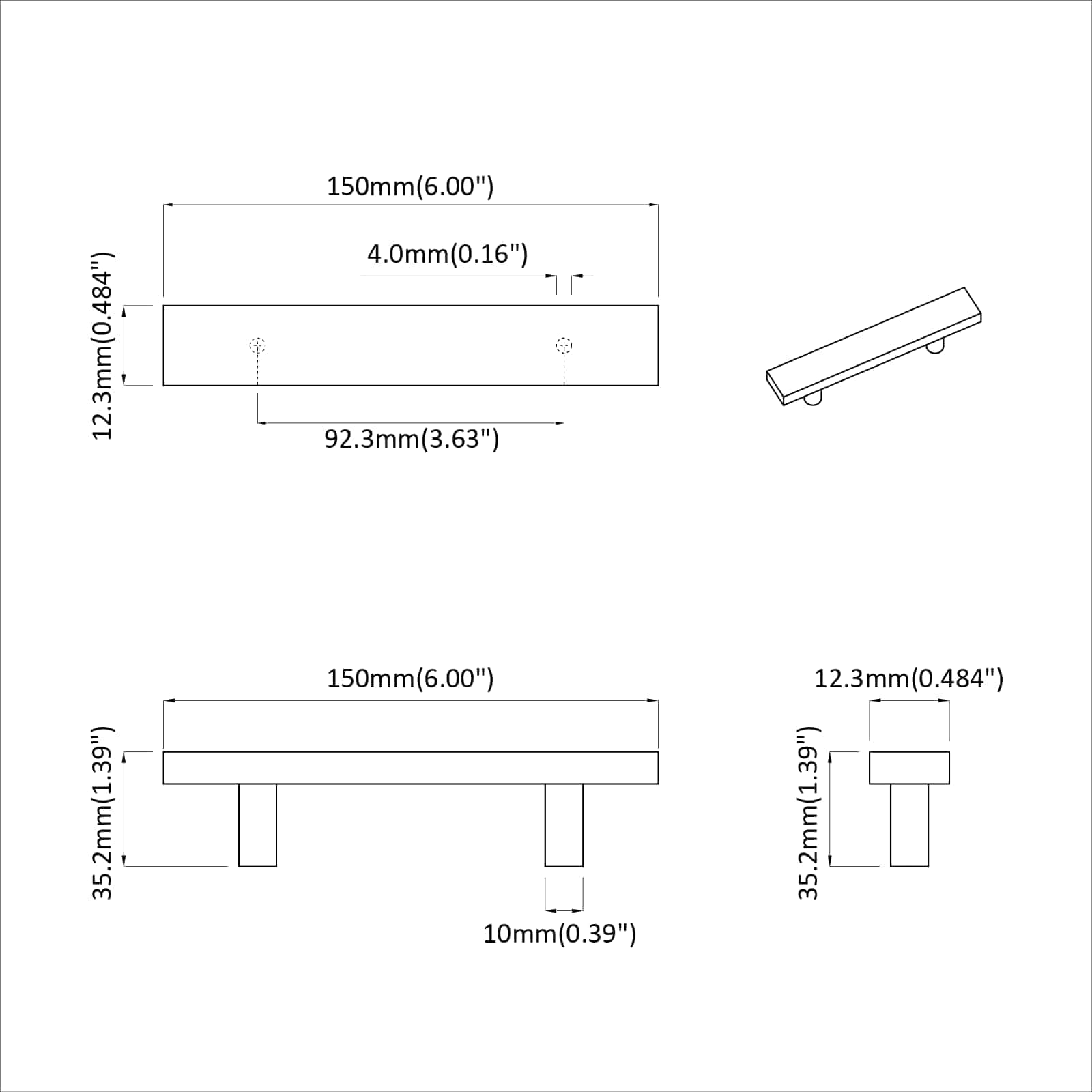 Drška za ormar 12 pcs Crna 150 x 12,3 x 35,2 mm