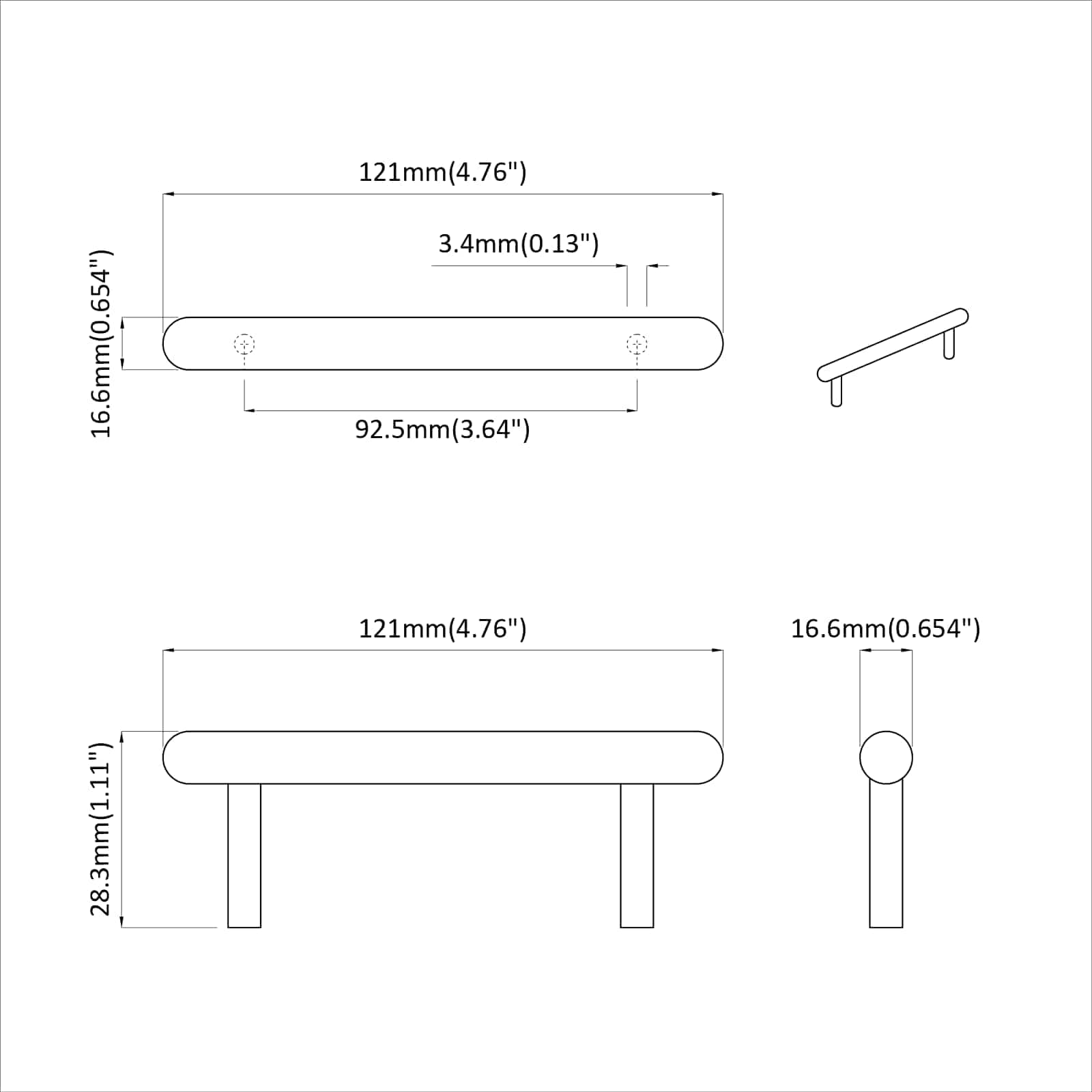 Drška za ormar 474 pcs Crna 121 x 16.6 x 28.3 mm Željezo