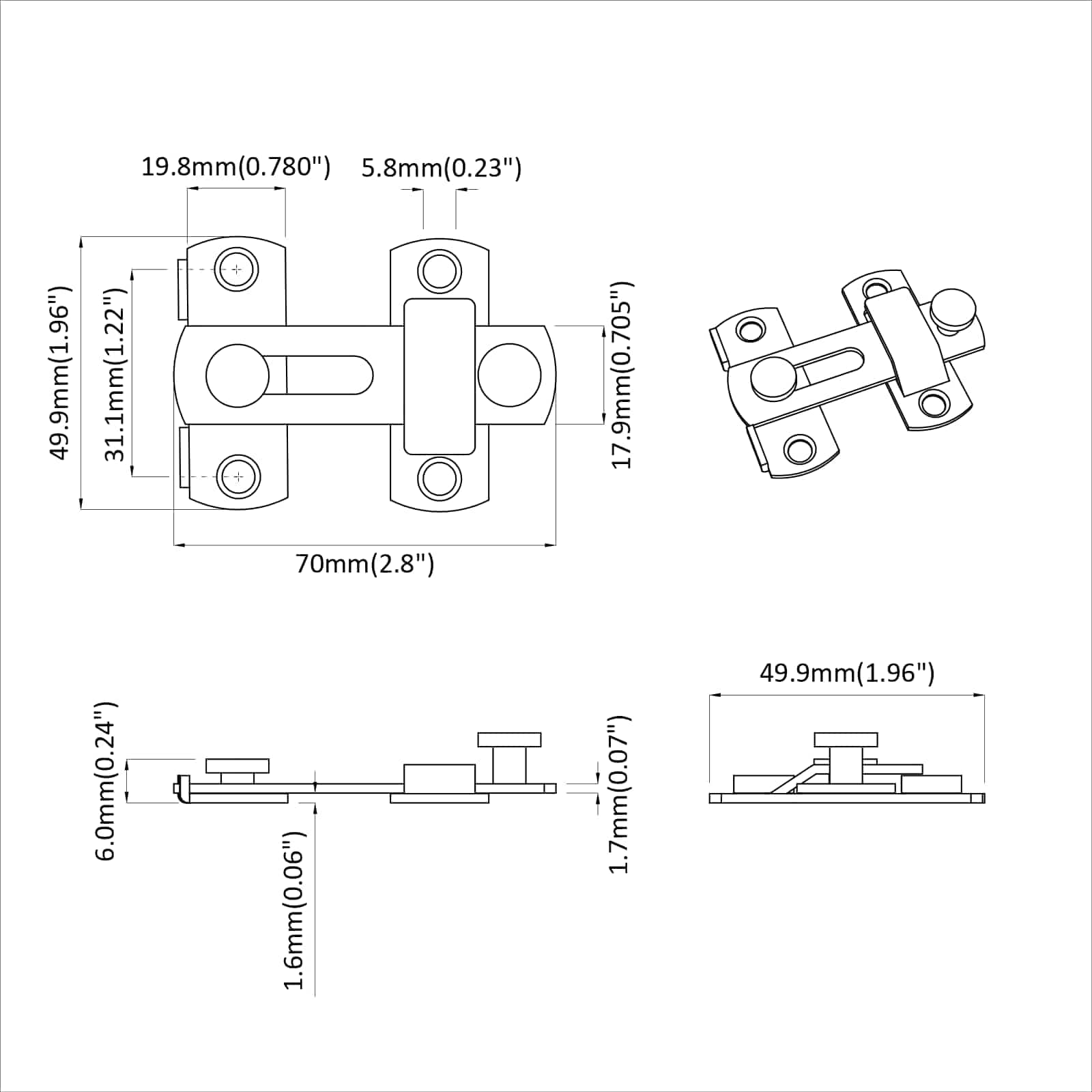 Zaključavanje vrata 2 pcs Srebrno 70 x 8 mm Čelik
