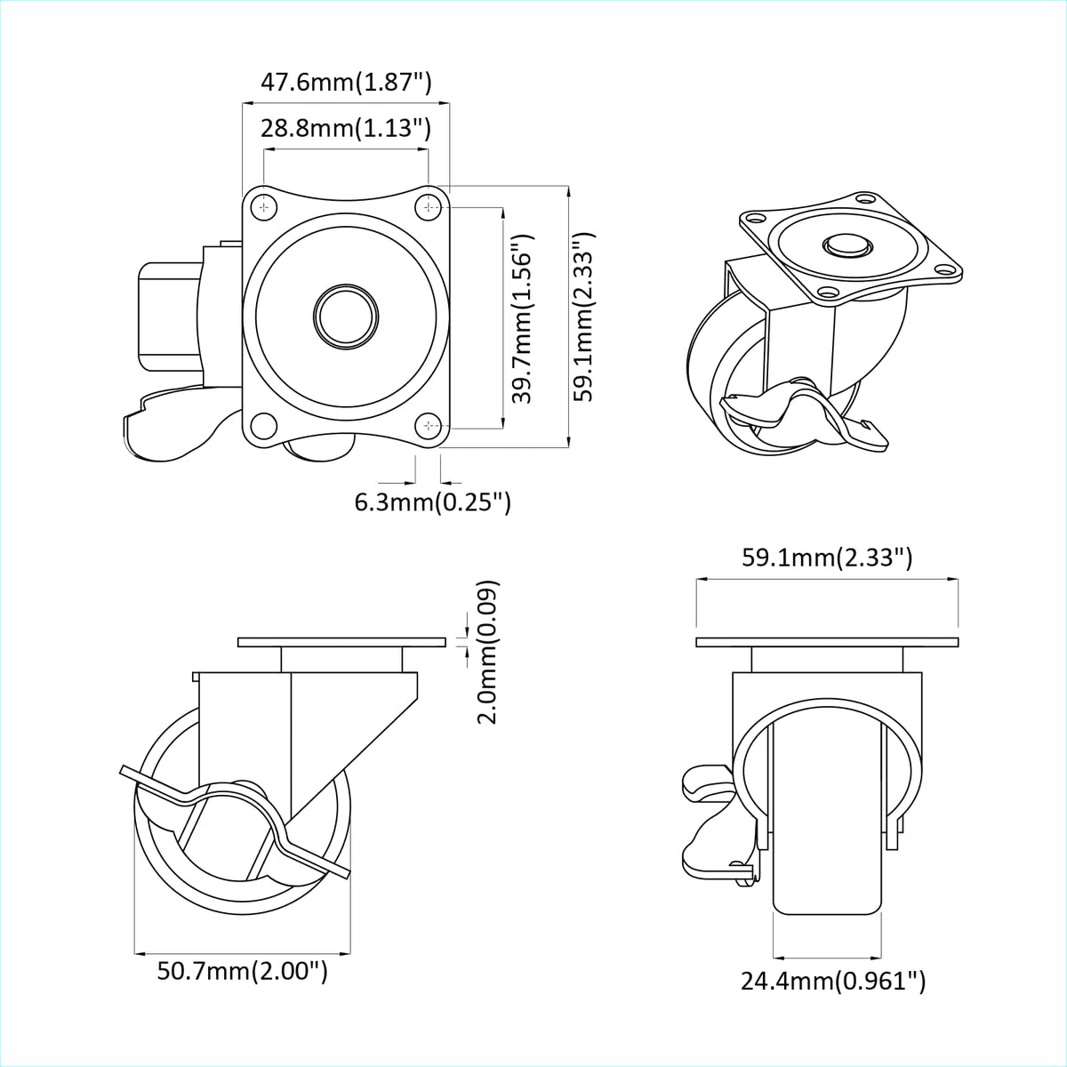 Kaster 2 pcs Crna i srebrna 50,7 x 50,7 x 24,4 mm