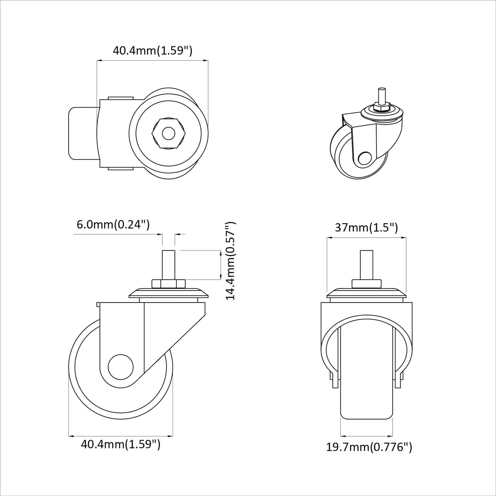 Dizalni kotač 12 pcs Crna 40,4 x 40,4 x 19,7 mm