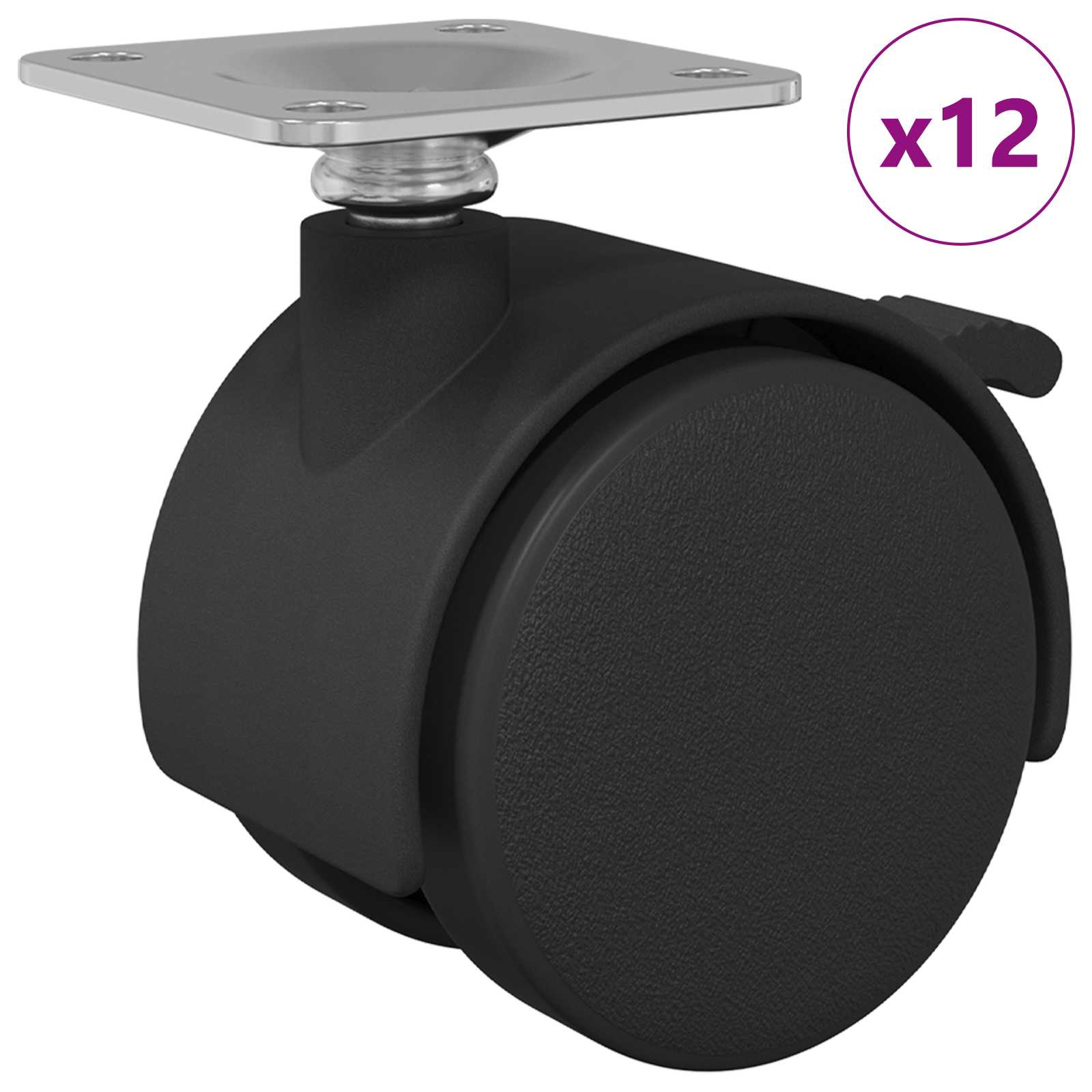 Kotač 12 pcs Crna 39,5 x 39,5 x 37,8 mm Čelik i polipropilen