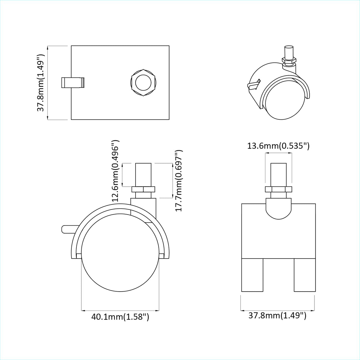 Kaster 2 pcs Crna i srebrna 40,1 x 40,1 x 37,8 mm Željezo i PP