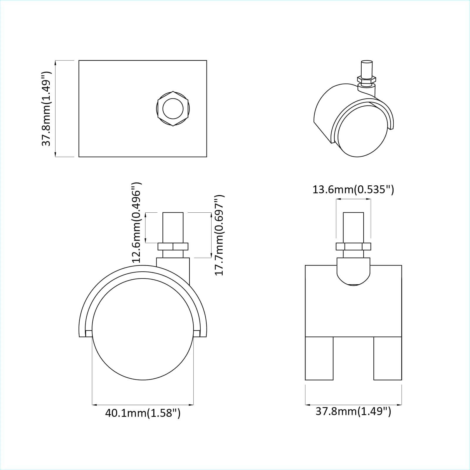 Kotači 12 pcs Crna 40,1 x 37,8 mm PP i čelik
