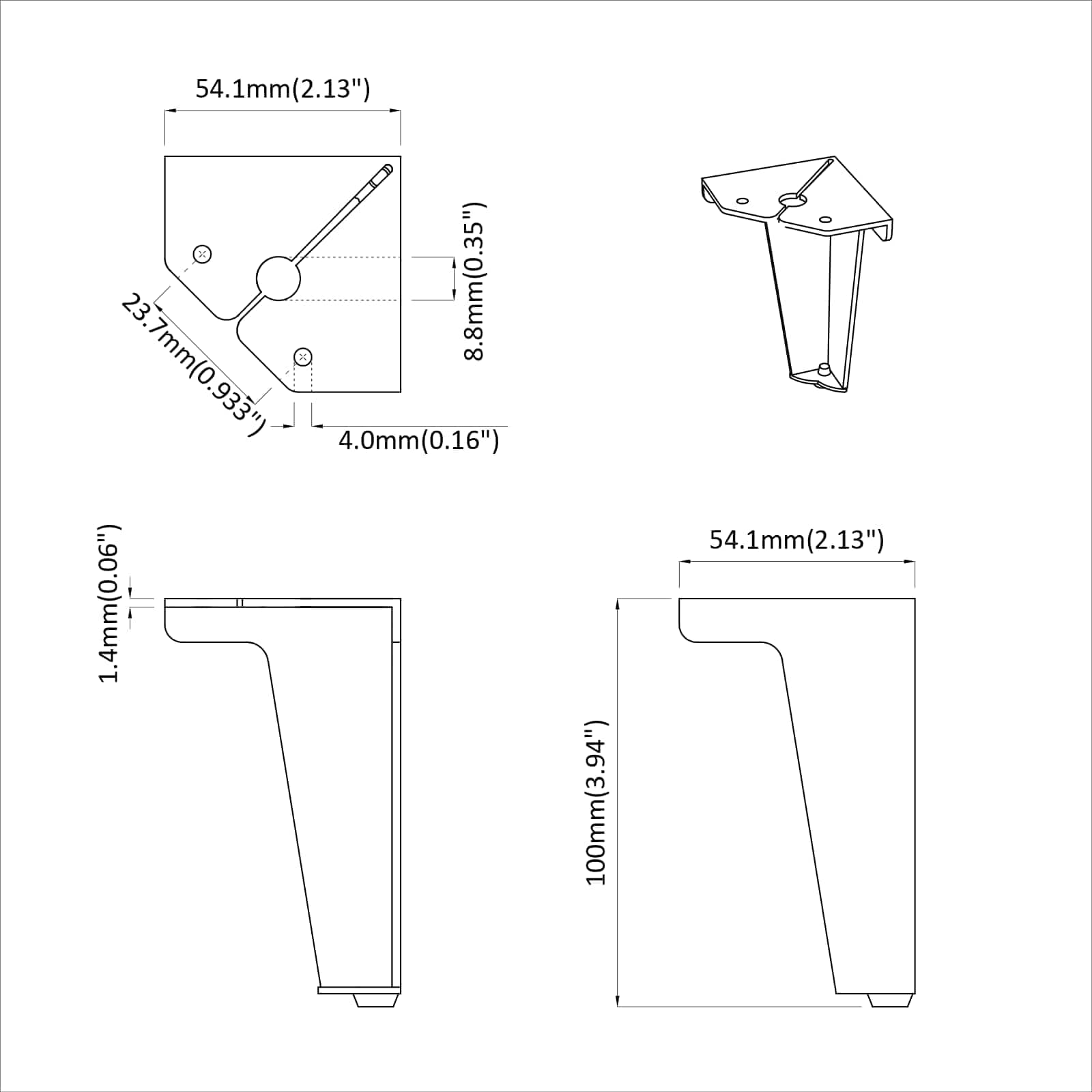 Noge namještaja 12 pcs Crna 54,1 x 54,1 x 100 mm Željezo