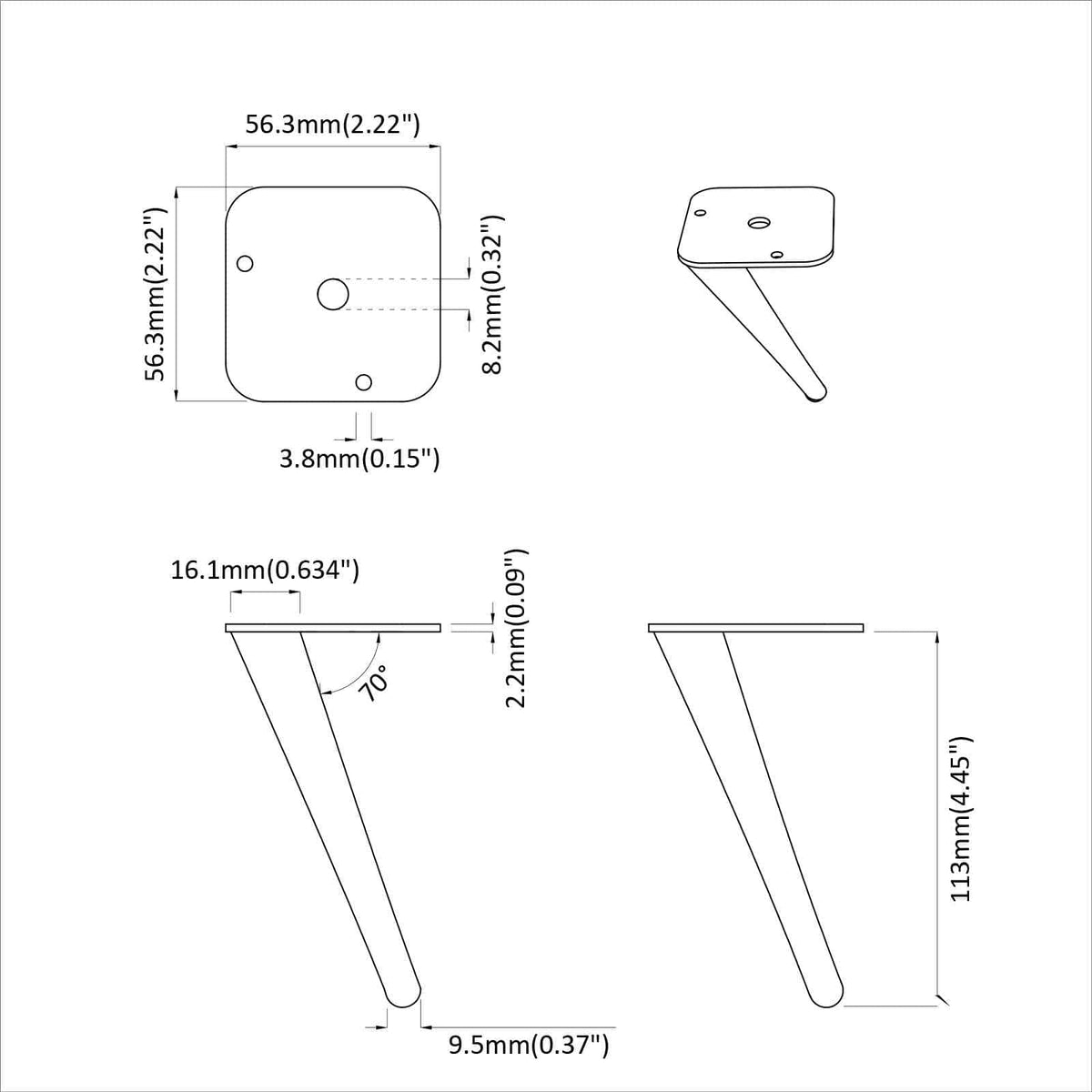 Noge za stajanje 2 pcs Crna 56 x 56 x 100 mm Željezo