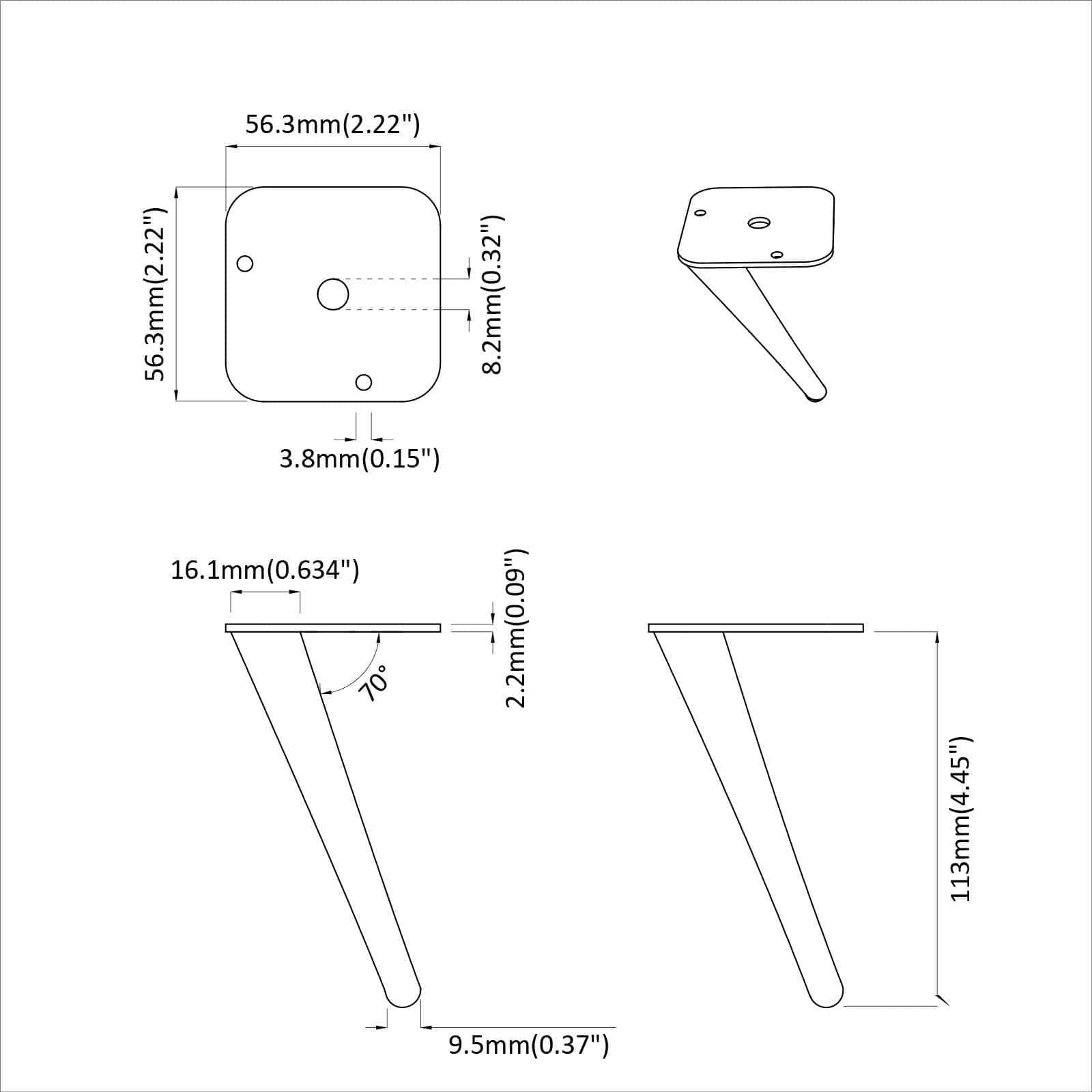 Noge za stajanje 12 pcs Crna 56 x 56 x 100 mm Željezo