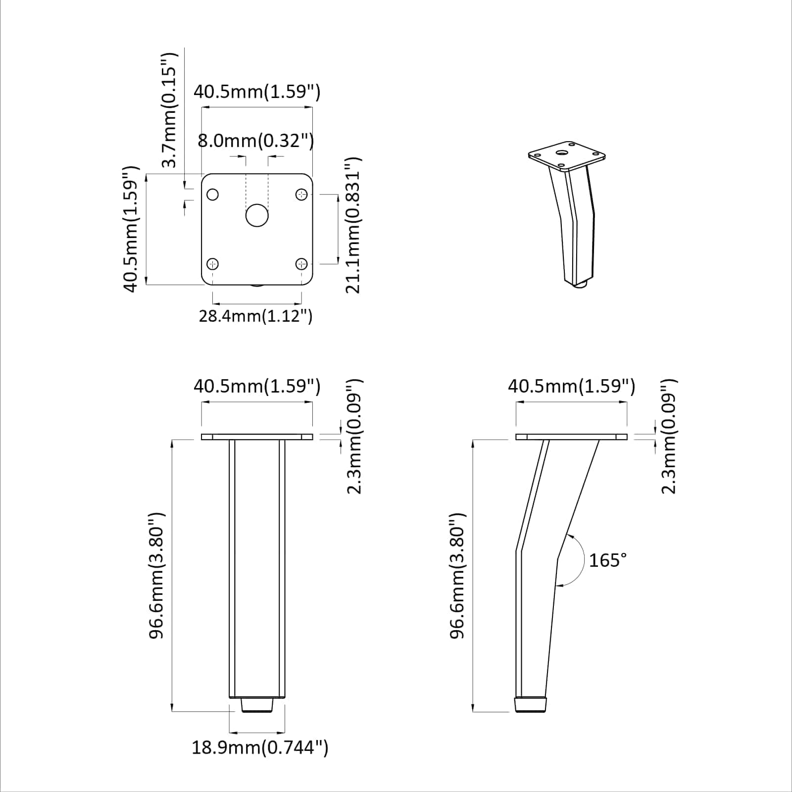 Stativne Noge 12 pcs Crna 40 x 40 x 100 mm Željezo