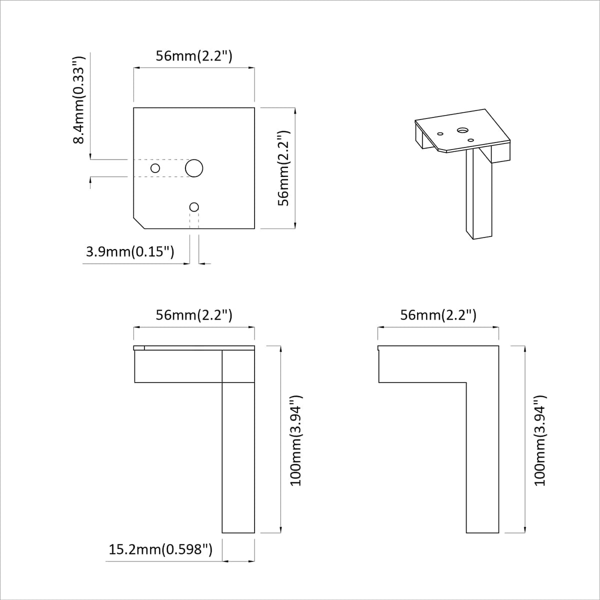 Stativne Noge 2 pcs Crna 57 x 57 x 100 mm Željezo