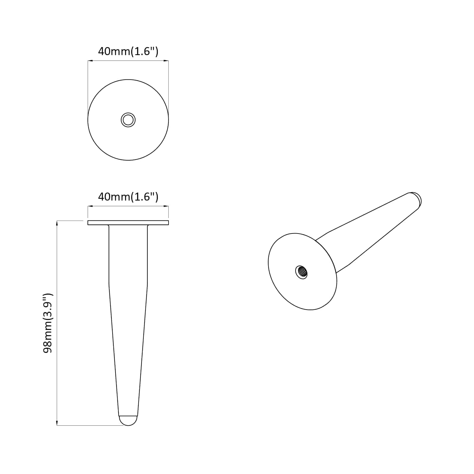 Noge namještaja 2 pcs Crna Ø 40 x 98 mm Željezo