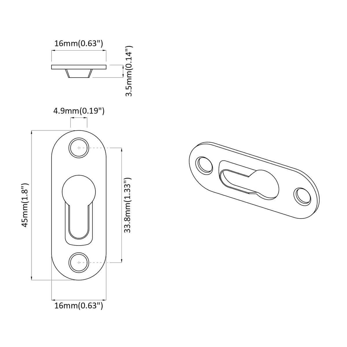 Vješalica s rupom 12 pcs Srebrno 45 x 16 x 3.5 mm Željezo