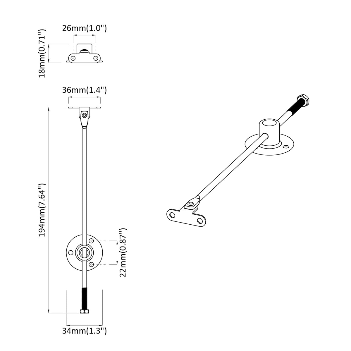 Šarka za podršku poklopcu 2 pcs Srebrno 194 x 36 x 18 mm