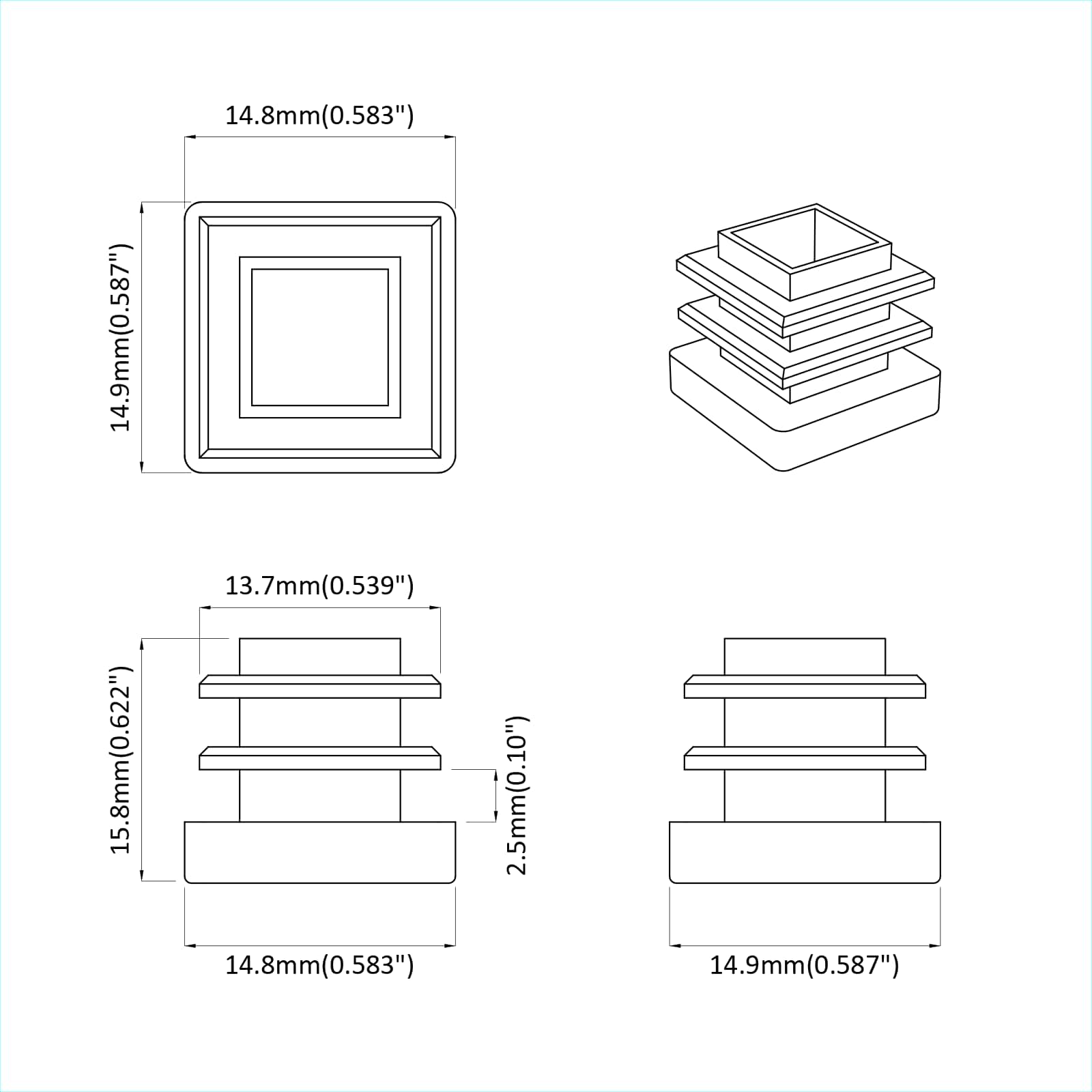 Završne kapice 10909 pcs Crna 15 x 15 x 15 mm PP