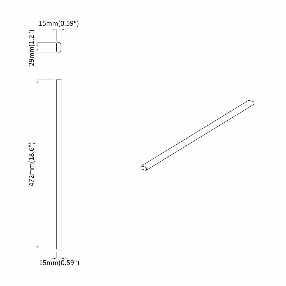Cijev za ormar 12 pcs Srebrno 472 x 15 x 29 mm