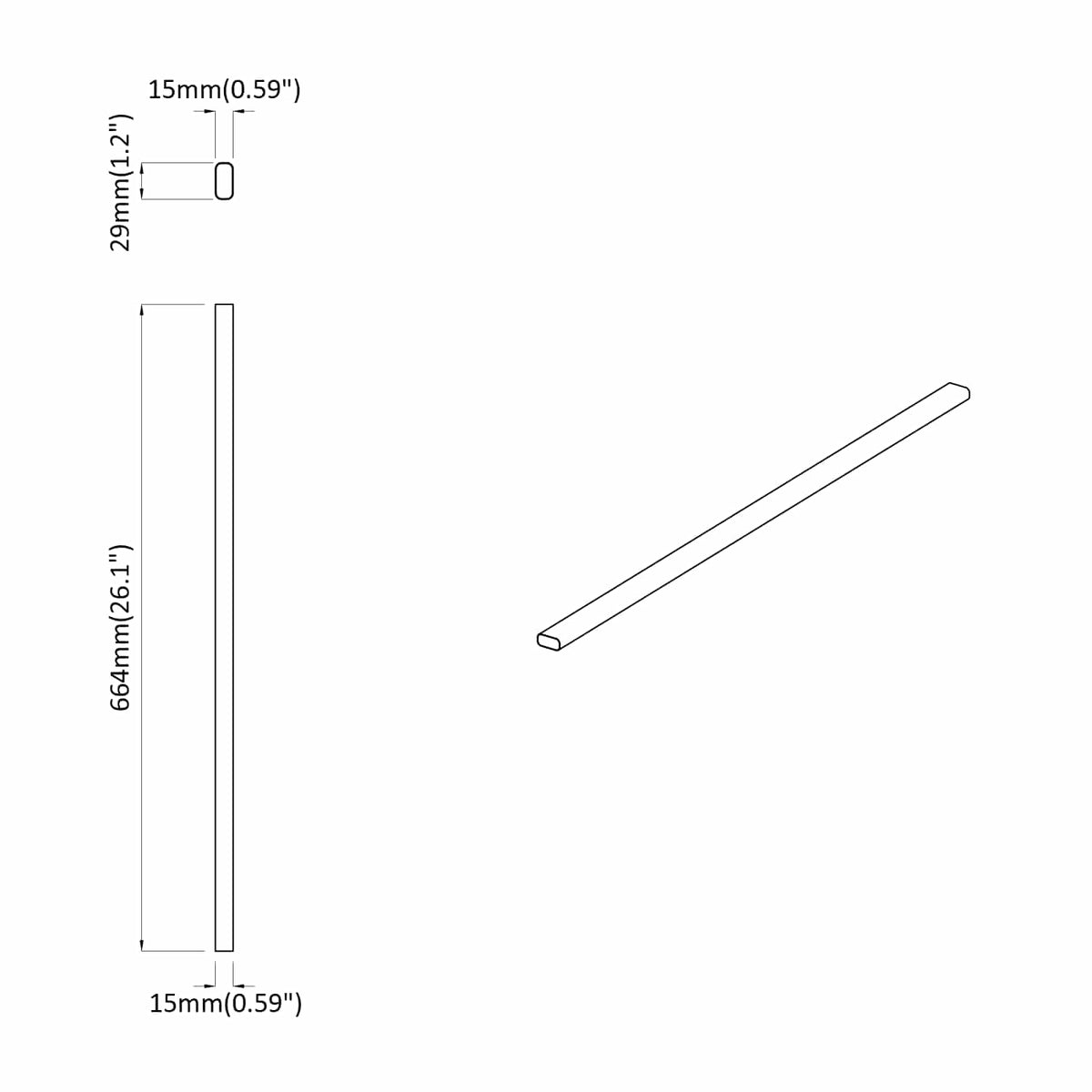 Cijev za ormar 12 pcs Srebrno 664 x 15 x 29 mm
