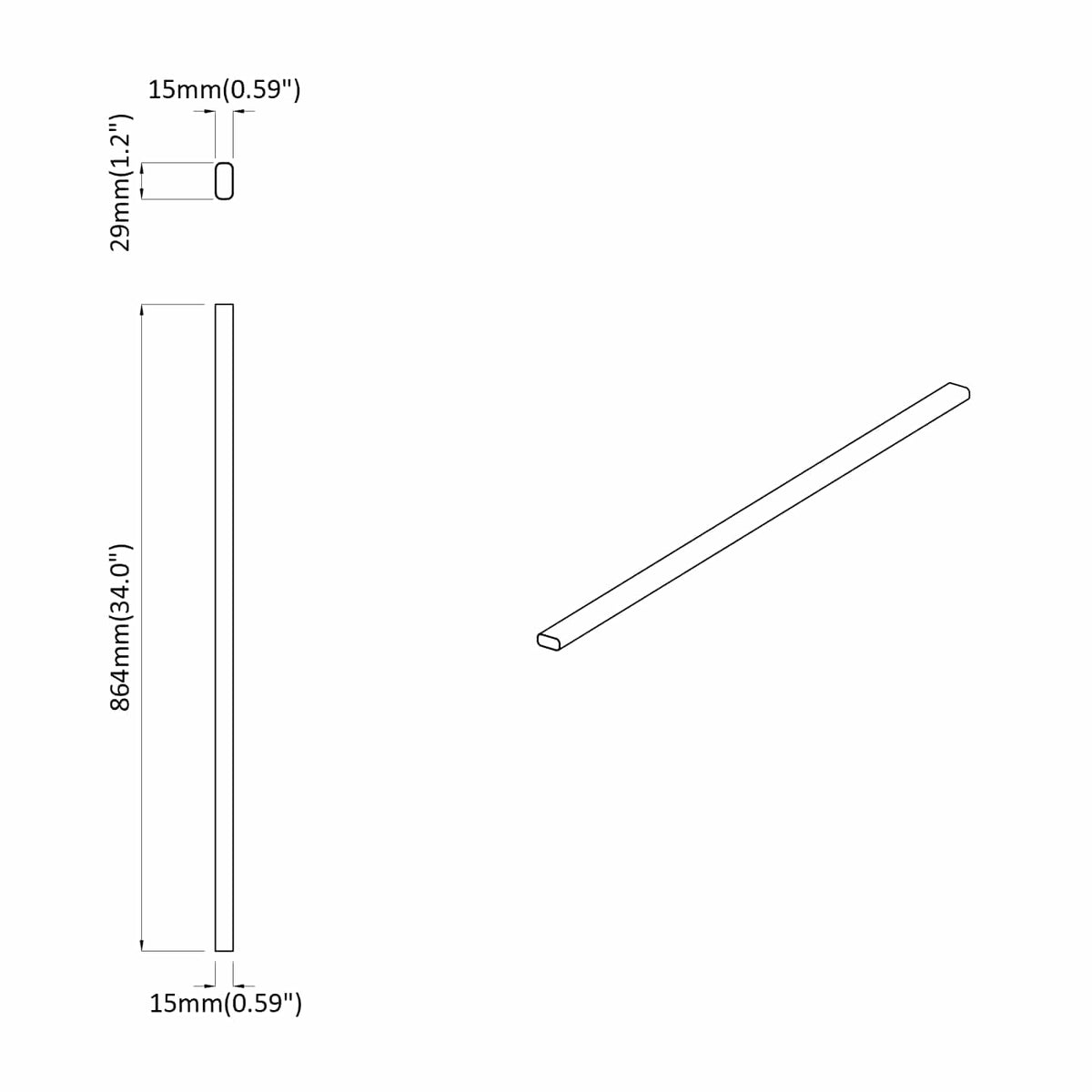 Cijev za ormar 12 pcs Srebrno 864 x 15 x 29 mm