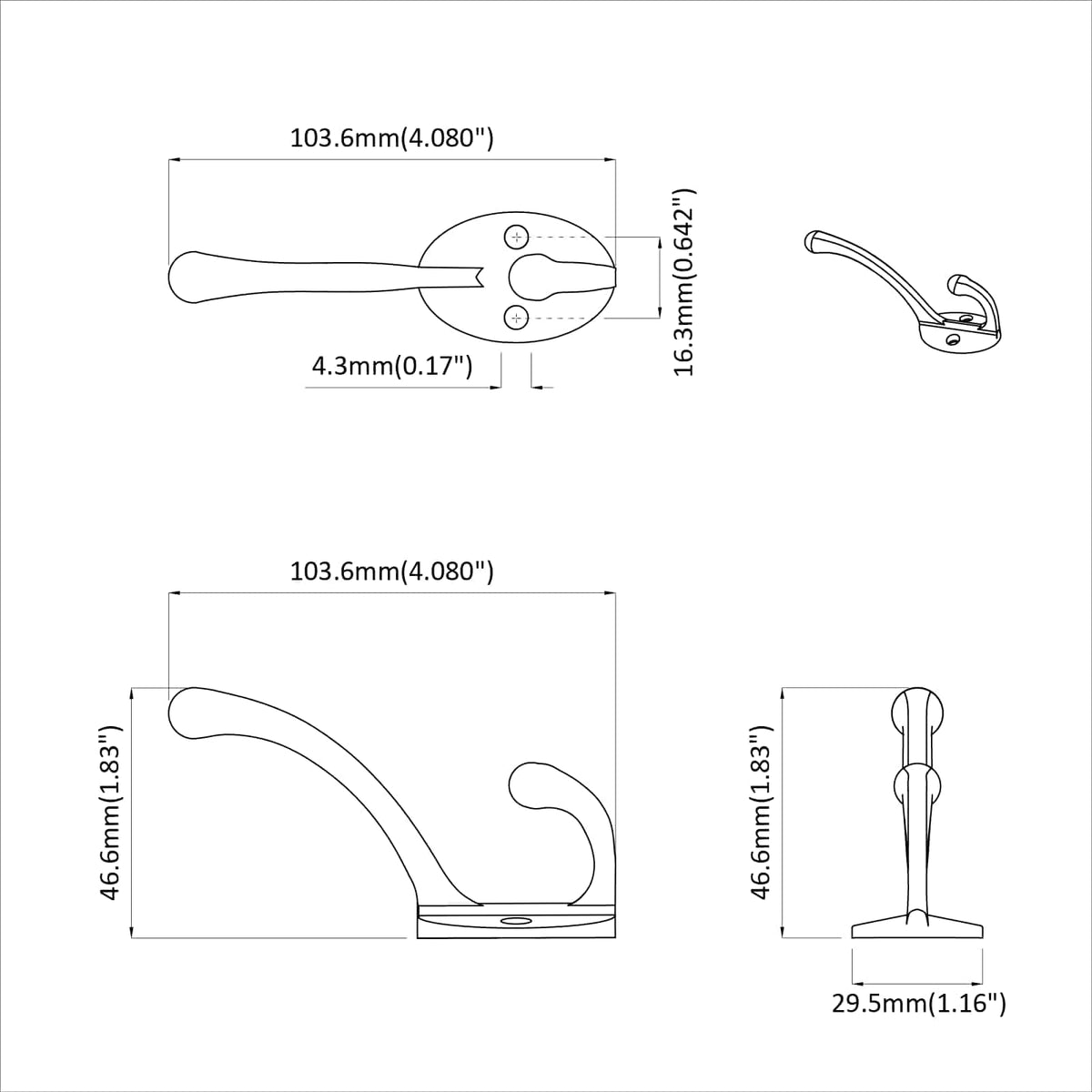 Kuka za odjeću 12 pcs Crna 102 x 29 x 47mm Cink legura