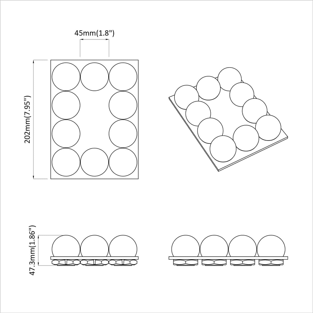 Ogledalne svjetiljke 12 pcs Bijelo 4.5 x 4.5 x 4.8 cm Plastika