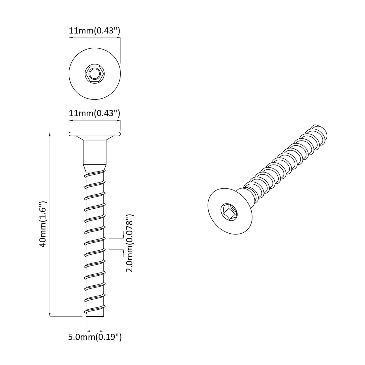 Vijak 12 pcs Cinkom premazano 5 x 40 mm Željezo