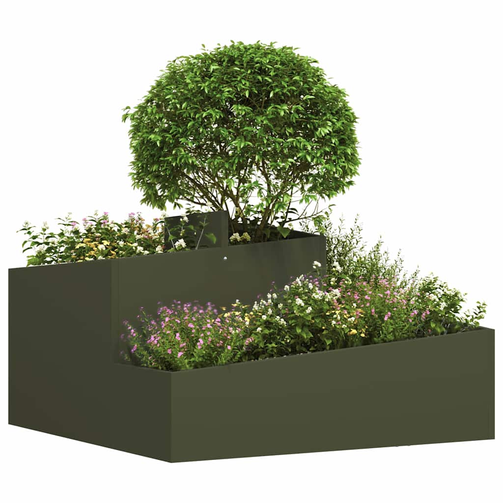 Vrtna saksija Maslinasto zelena 80 x 80 x 50 cm Čelična vrata