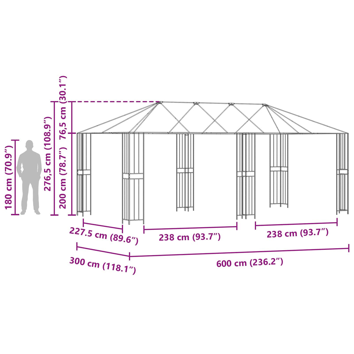 Okvir za gazebo 6 x 3 m Crna Čelik