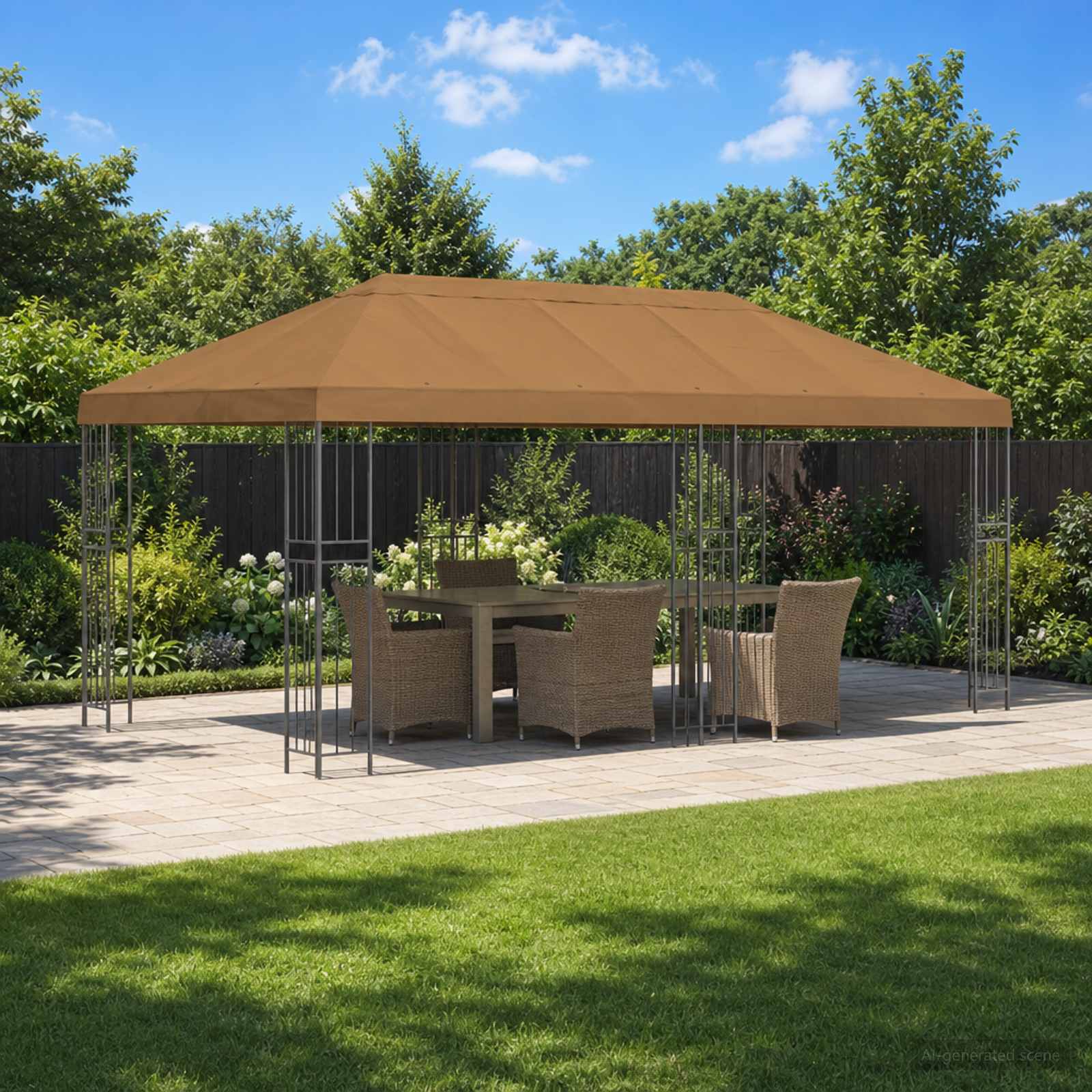 Paviljon s bočnim stranama 6 x 3 m Bež Poliester i čelik 190