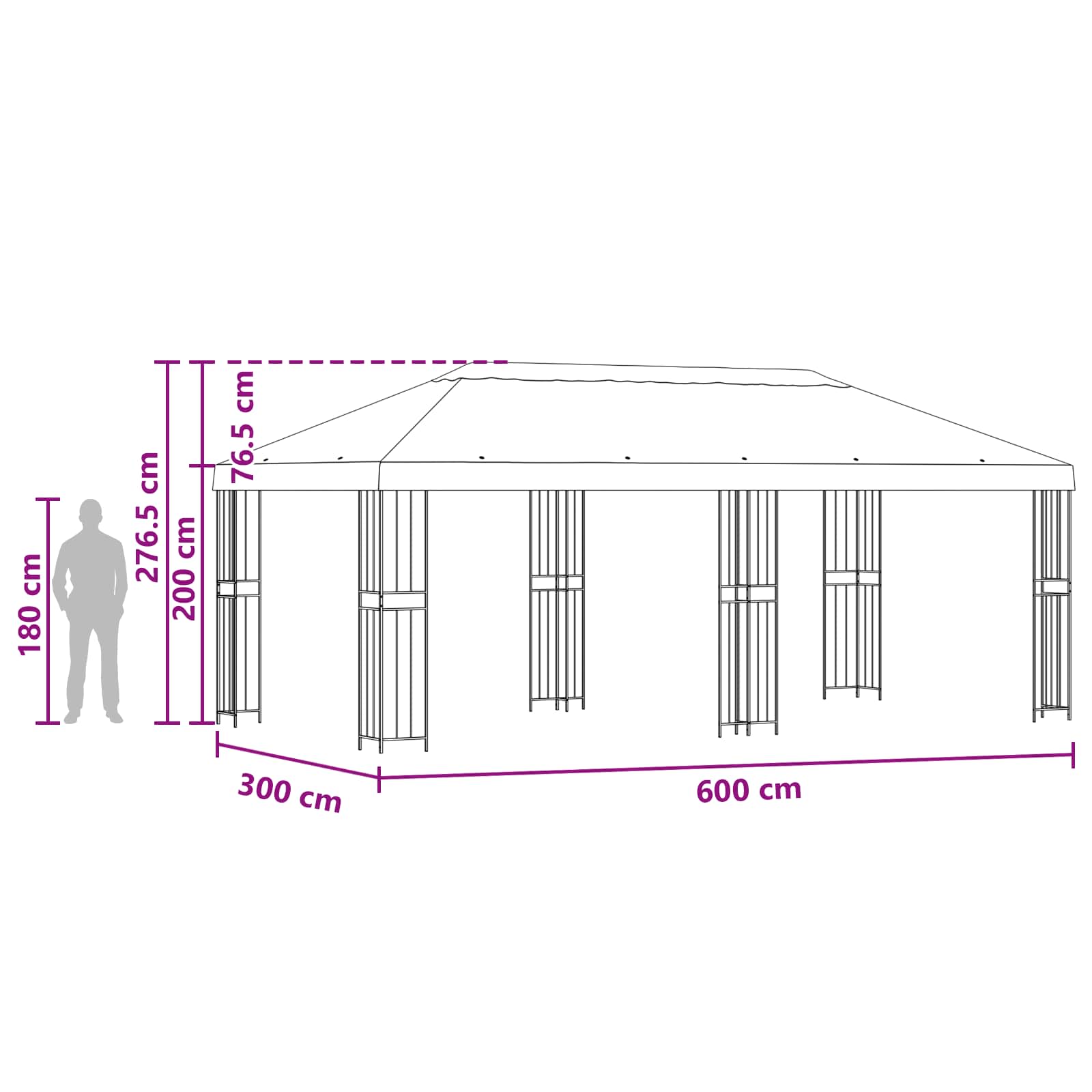 Paviljon s bočnim stranama 6 x 3 m Antracit Poliester i čelik
