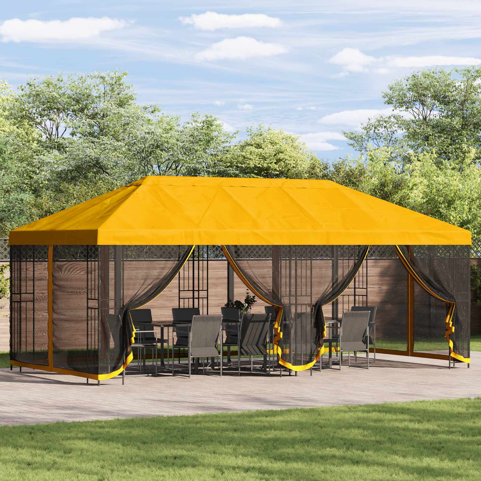 Paviljon s bočnim stranama 6 x 3 m Žuta Poliester i čelik 190