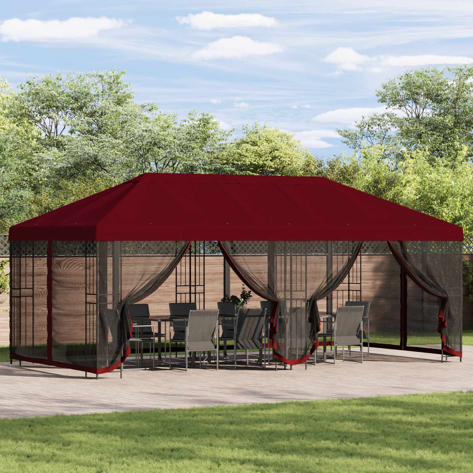 Paviljon s bočnim stranama 6 x 3 m Tamno crvena