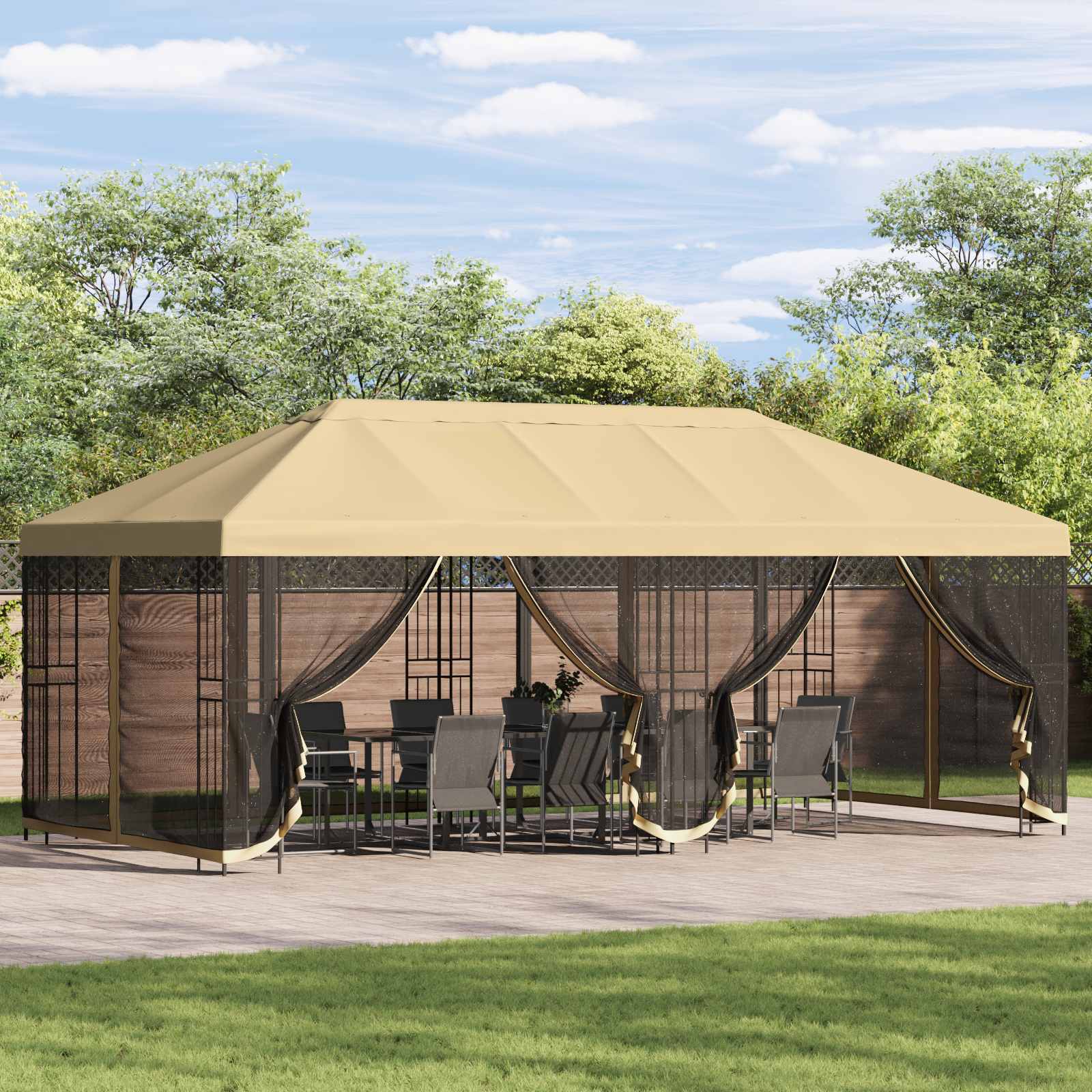 Paviljon s bočnim stranama 6 x 3 m Krem Poliester i čelik 190