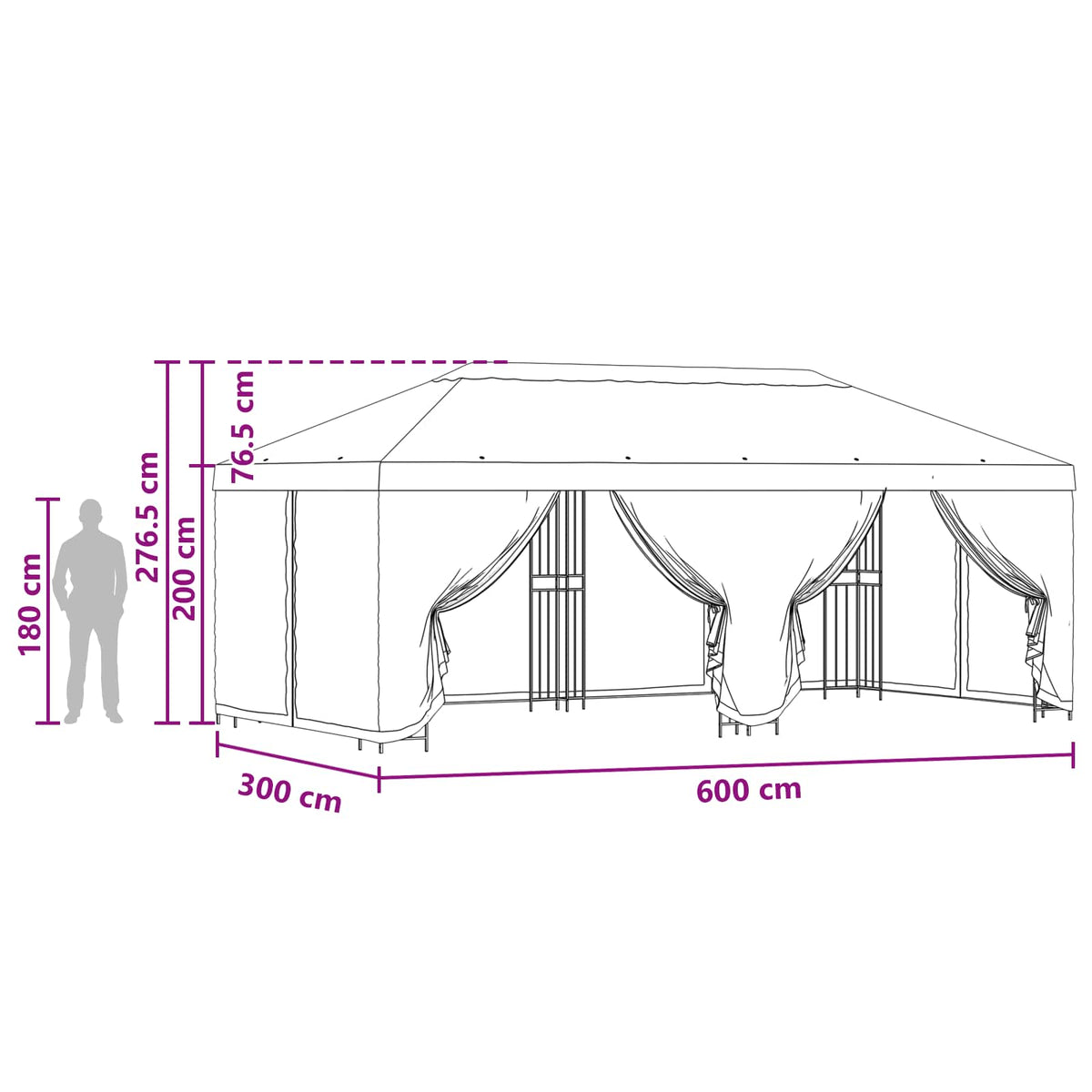 Paviljon s bočnim stranama 6 x 3 m Zelena Poliester i čelik 190