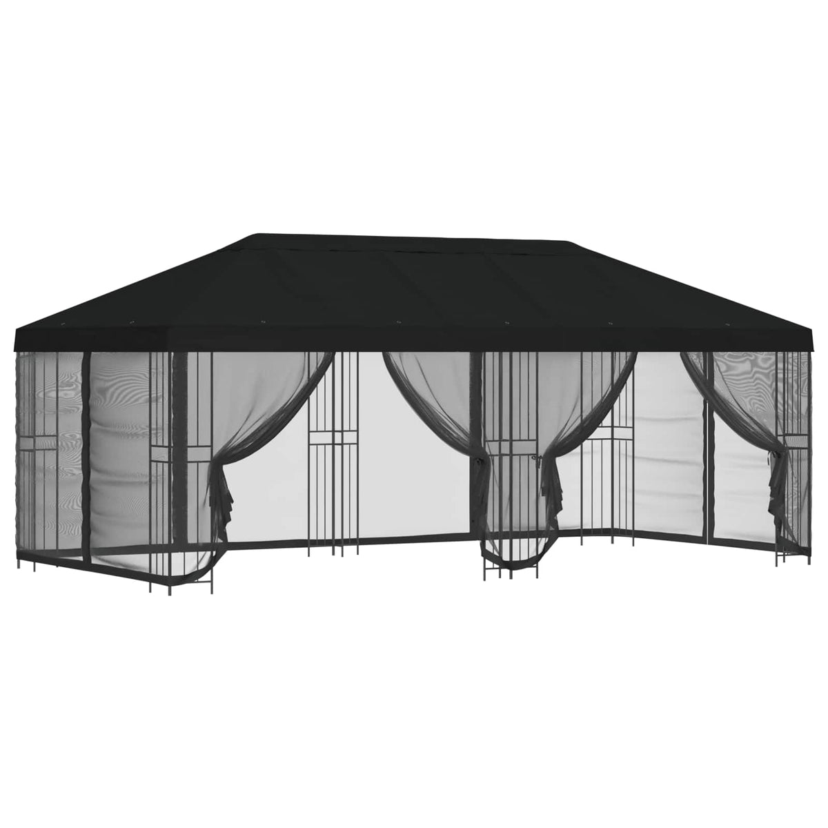 Paviljon s bočnim stranama 6 x 3 m Crna Poliester i čelik 190