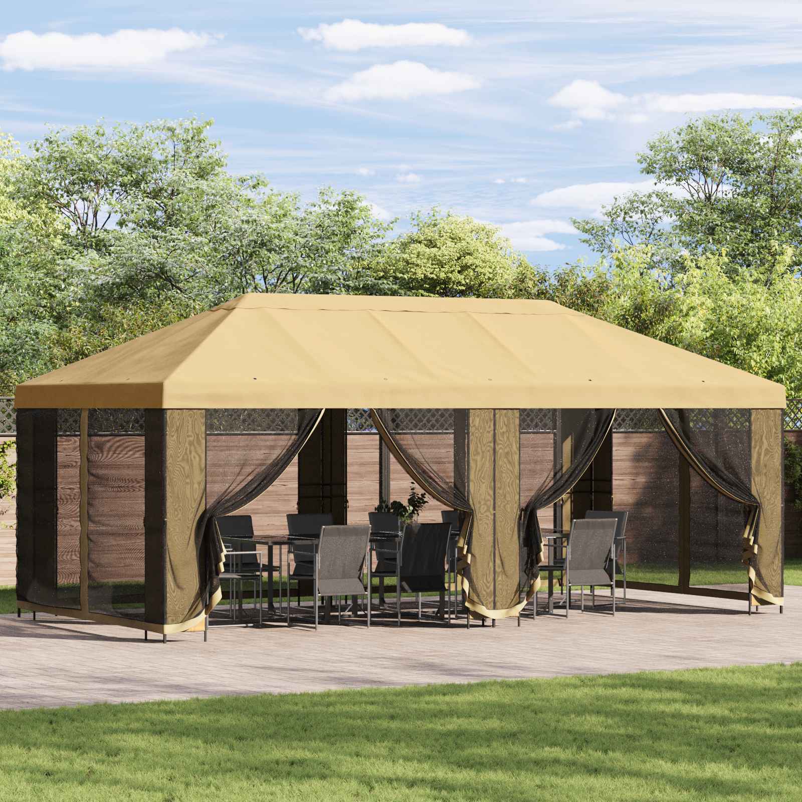 Paviljon s bočnim stranama 6 x 3 m Krem Poliester i čelik 190