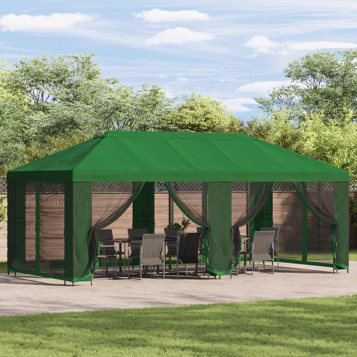 Paviljon s bočnim stranama 6 x 3 m Zelena Poliester i čelik 190
